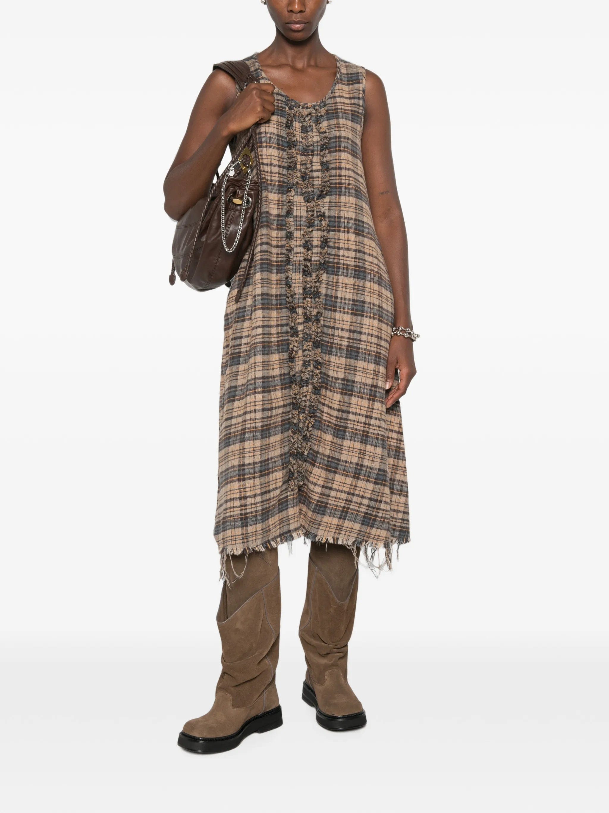 R13 ruffled checked midi dress