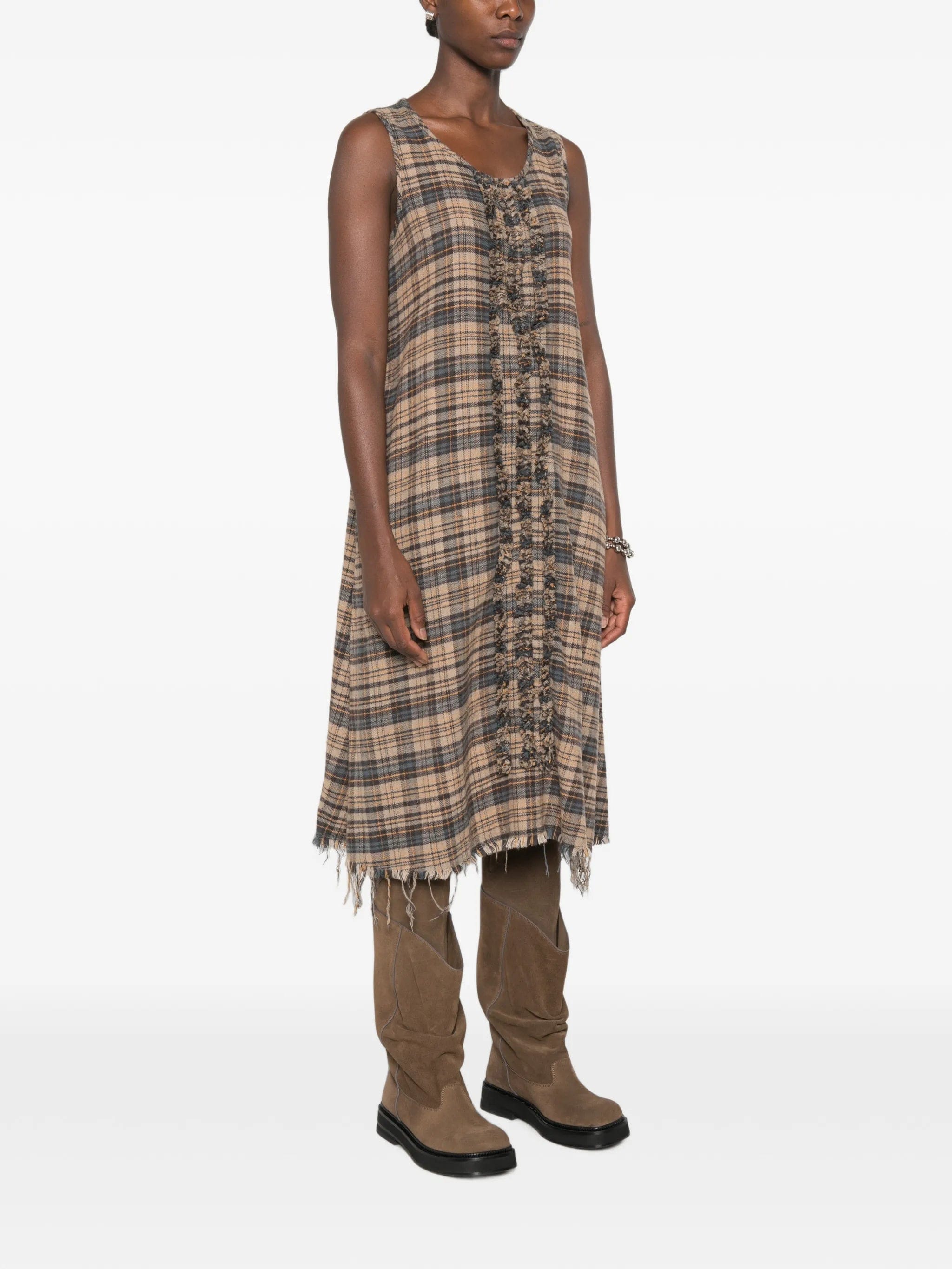 R13 ruffled checked midi dress