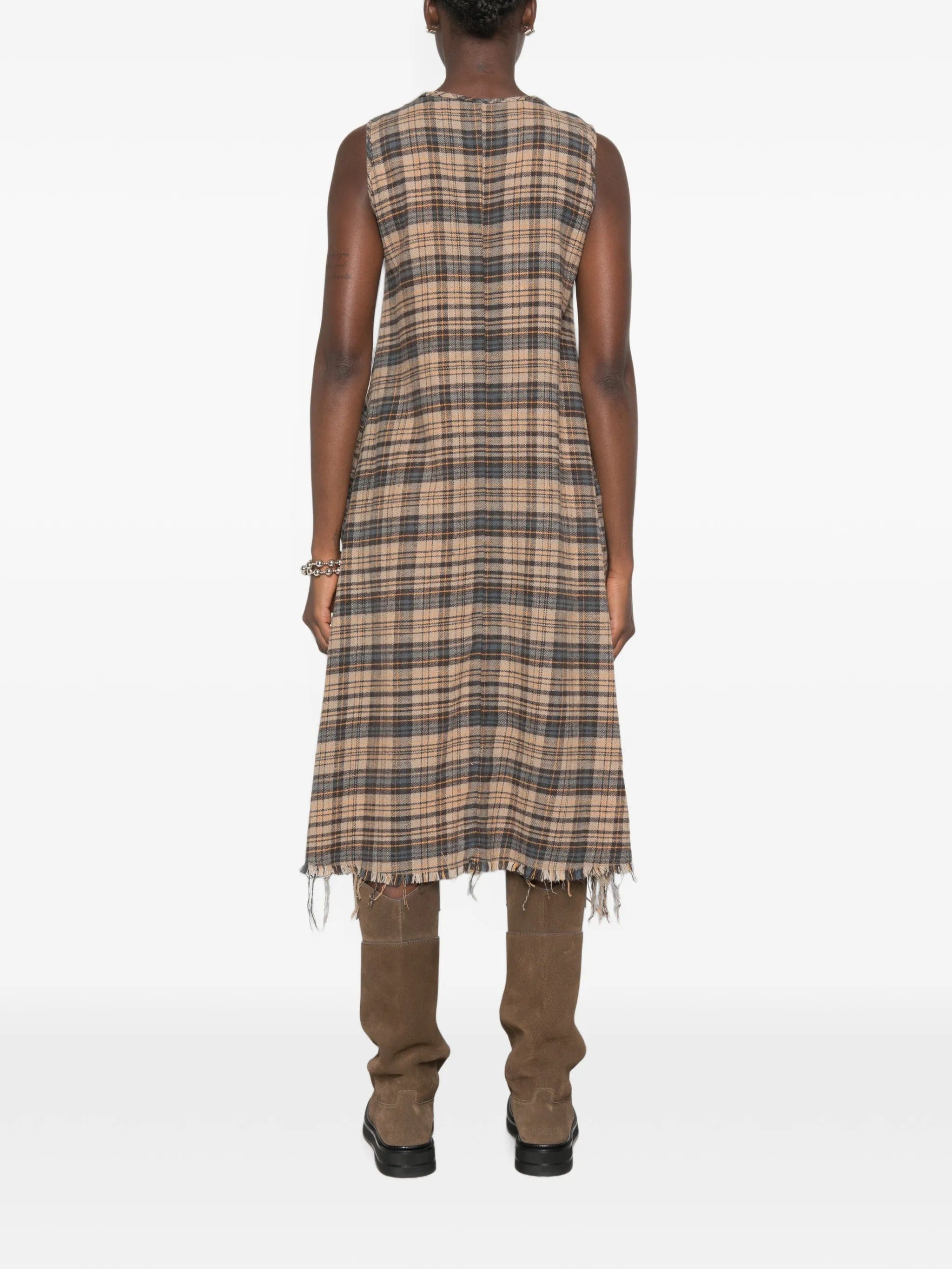 R13 ruffled checked midi dress