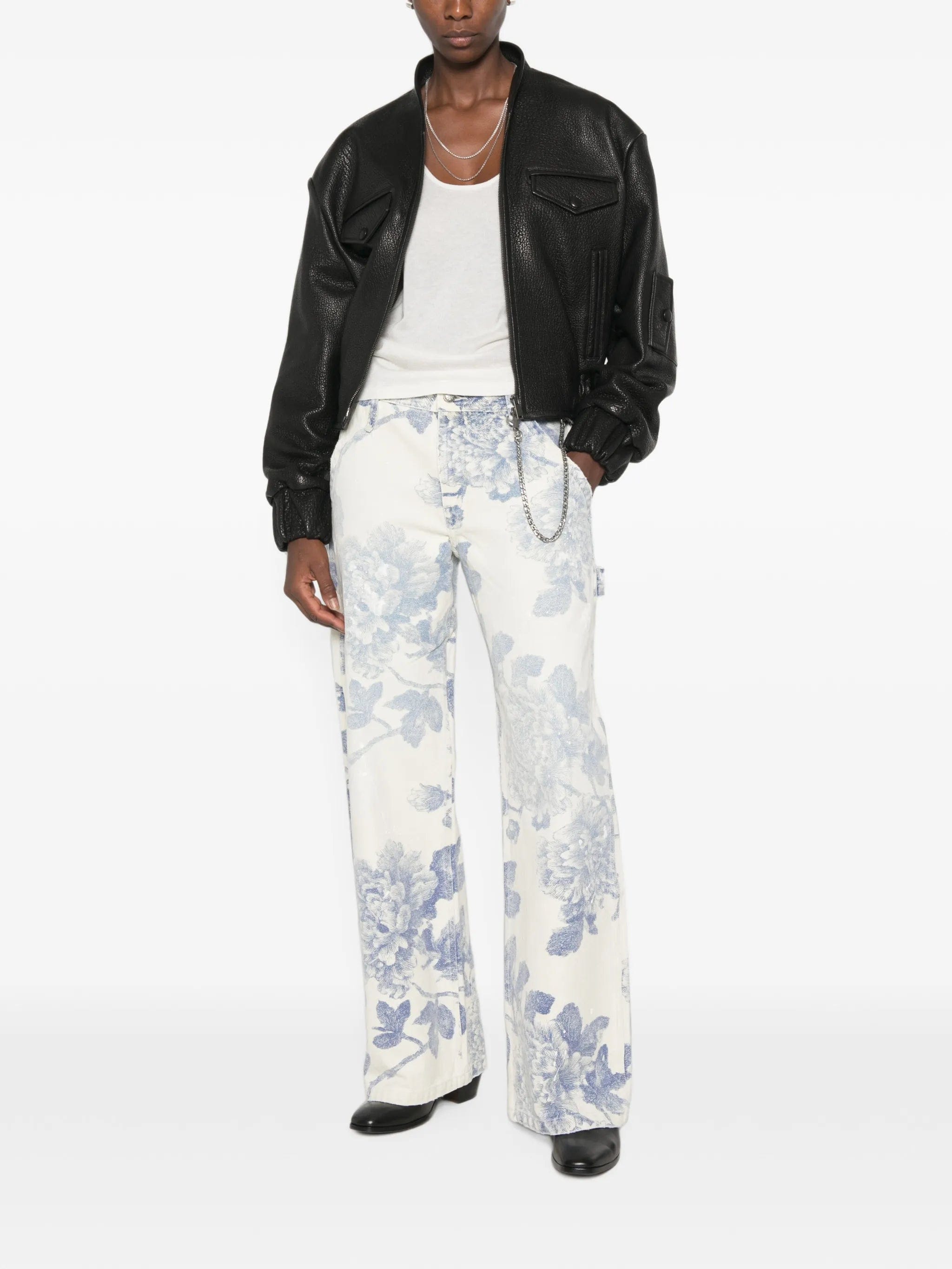 R13 belt - loop floral - print jeans