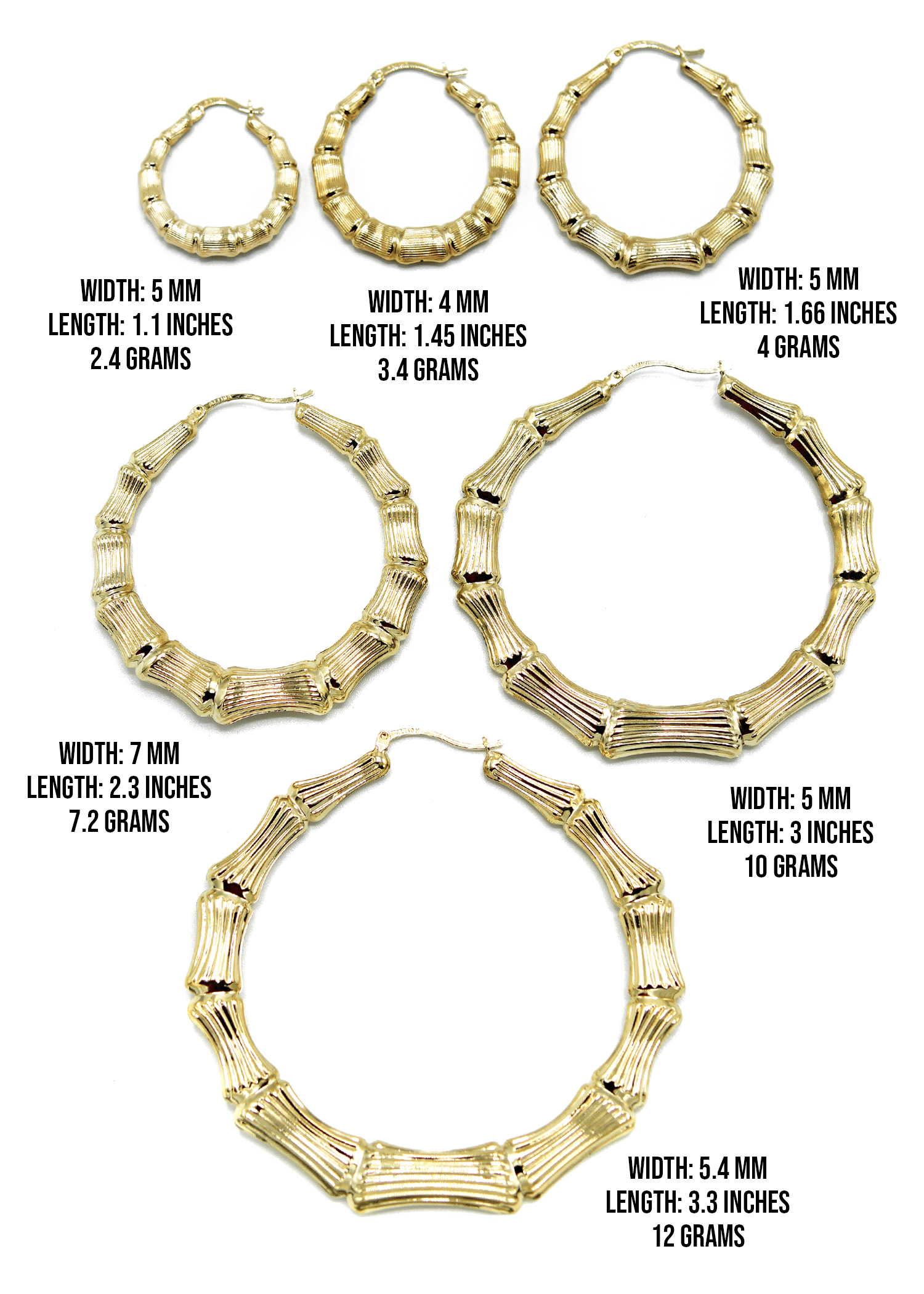 Manufacturer 1 10K Womens Bamboo Gold Hoop Earrings | Customizable Size
