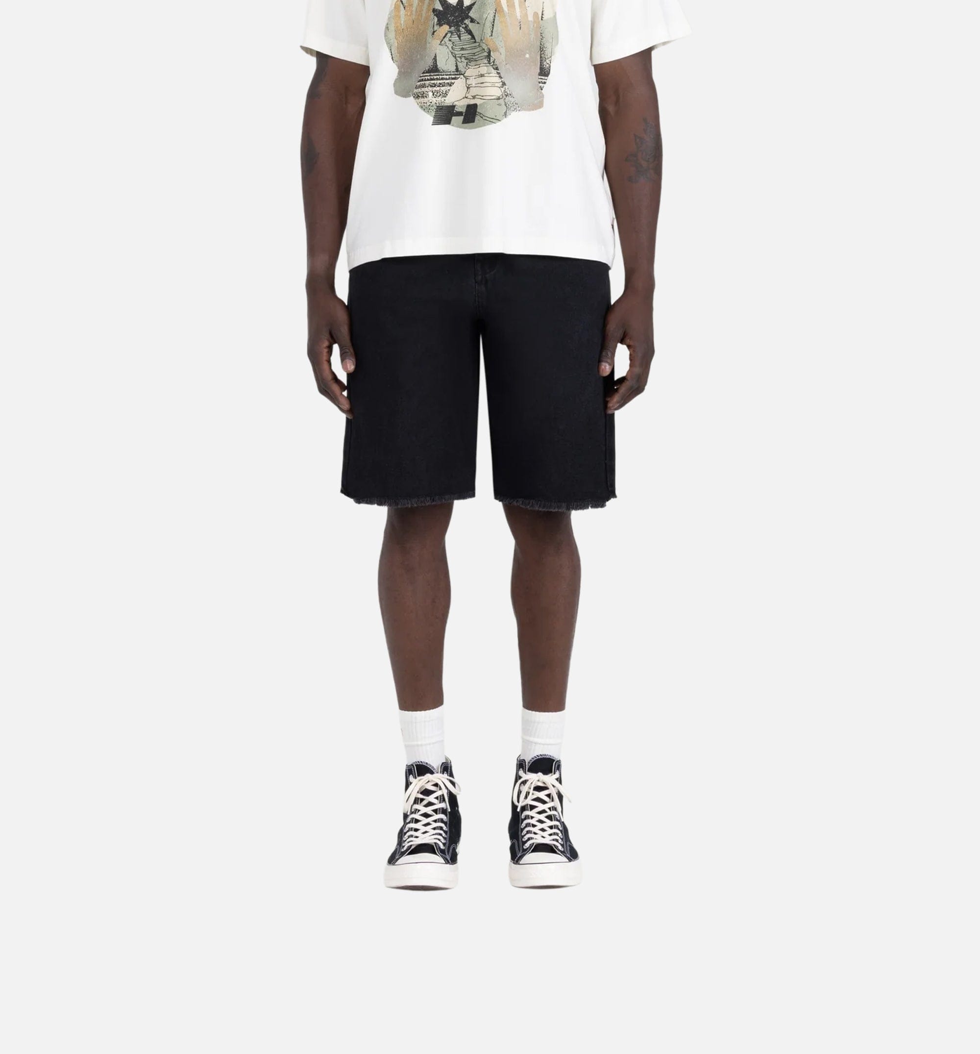 HONOR Frayed Edge 11" Denim Mens Short - Black