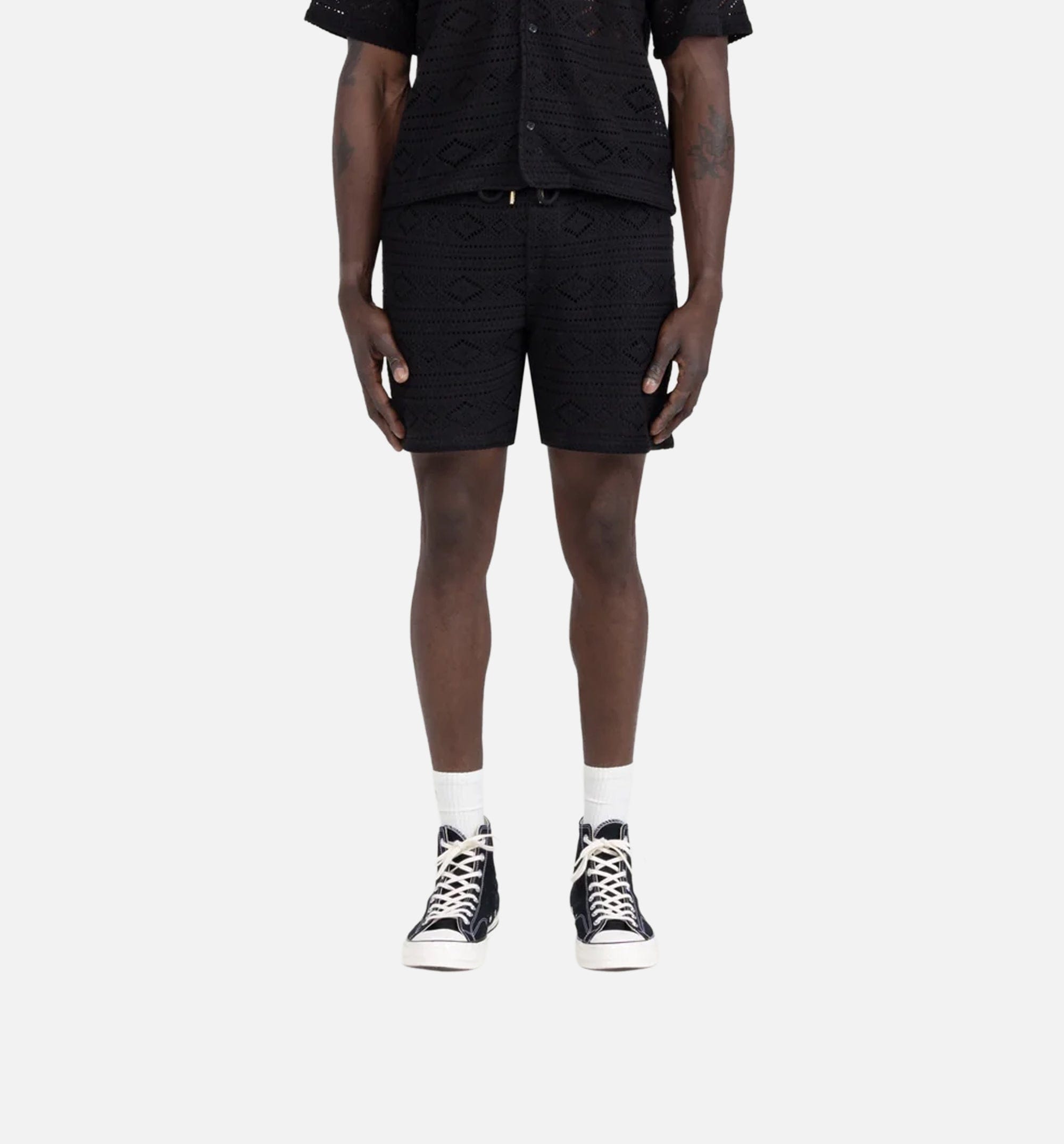 HONOR Pointelle Crochet Knit Mens Short - Black