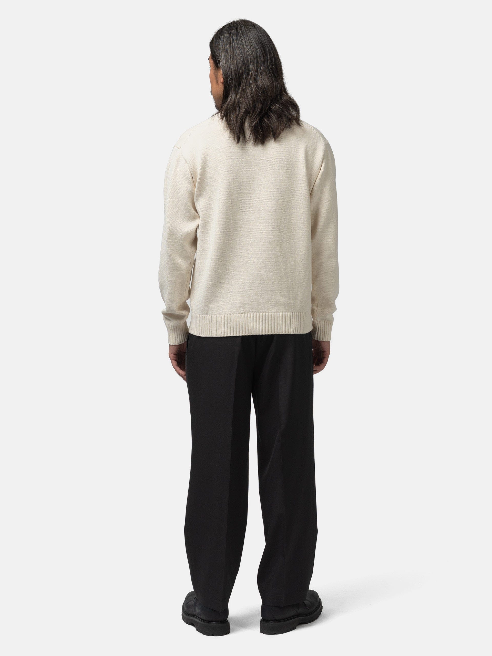 The A by BEAMS 5 Gauge Suvin Crew Neck Off White