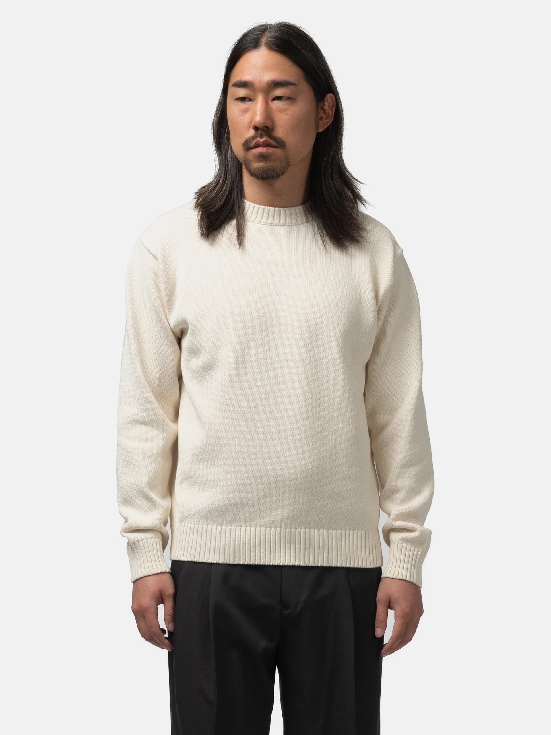 The A by BEAMS 5 Gauge Suvin Crew Neck Off White