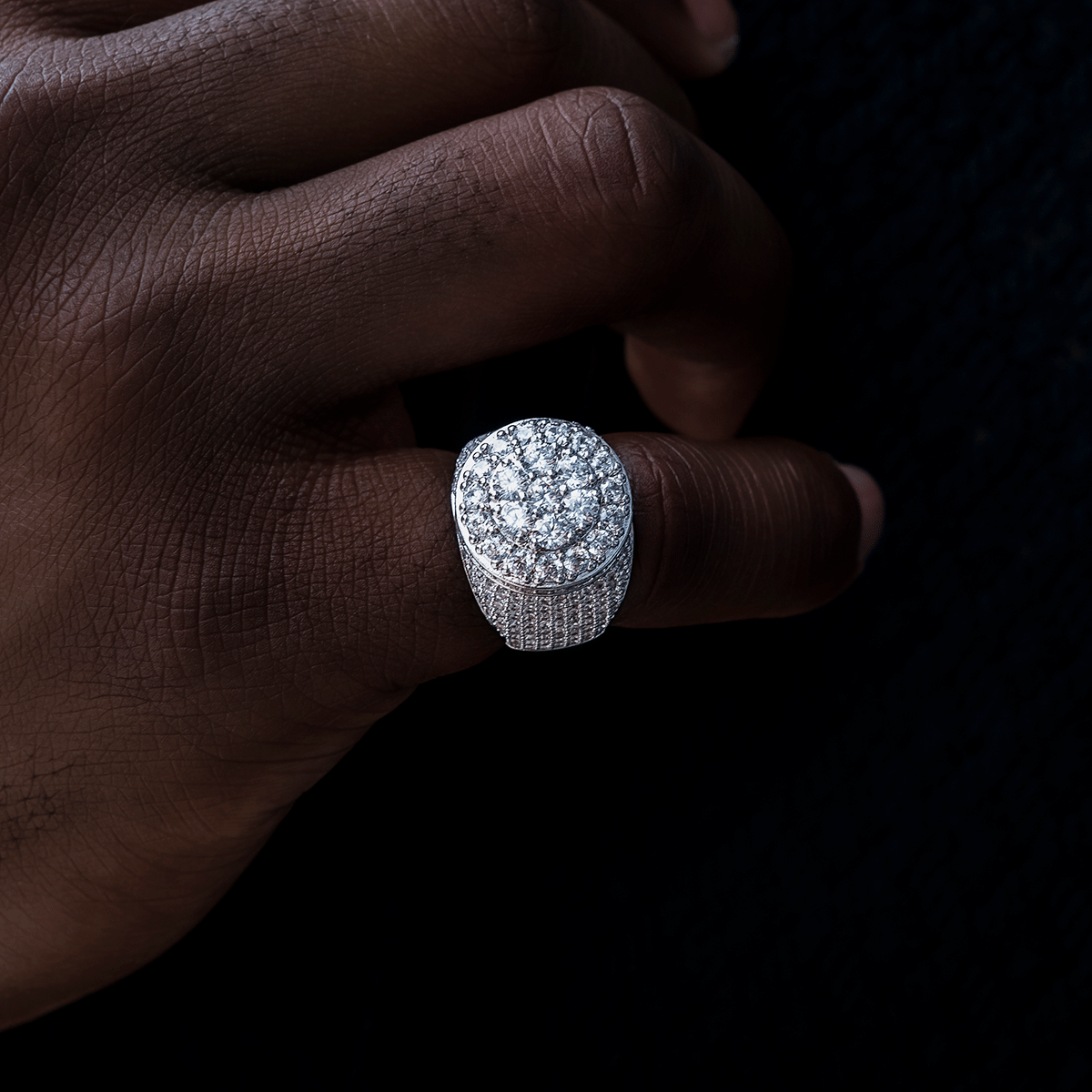 GLD Men Diamond Cluster Ring in White Gold Vermeil