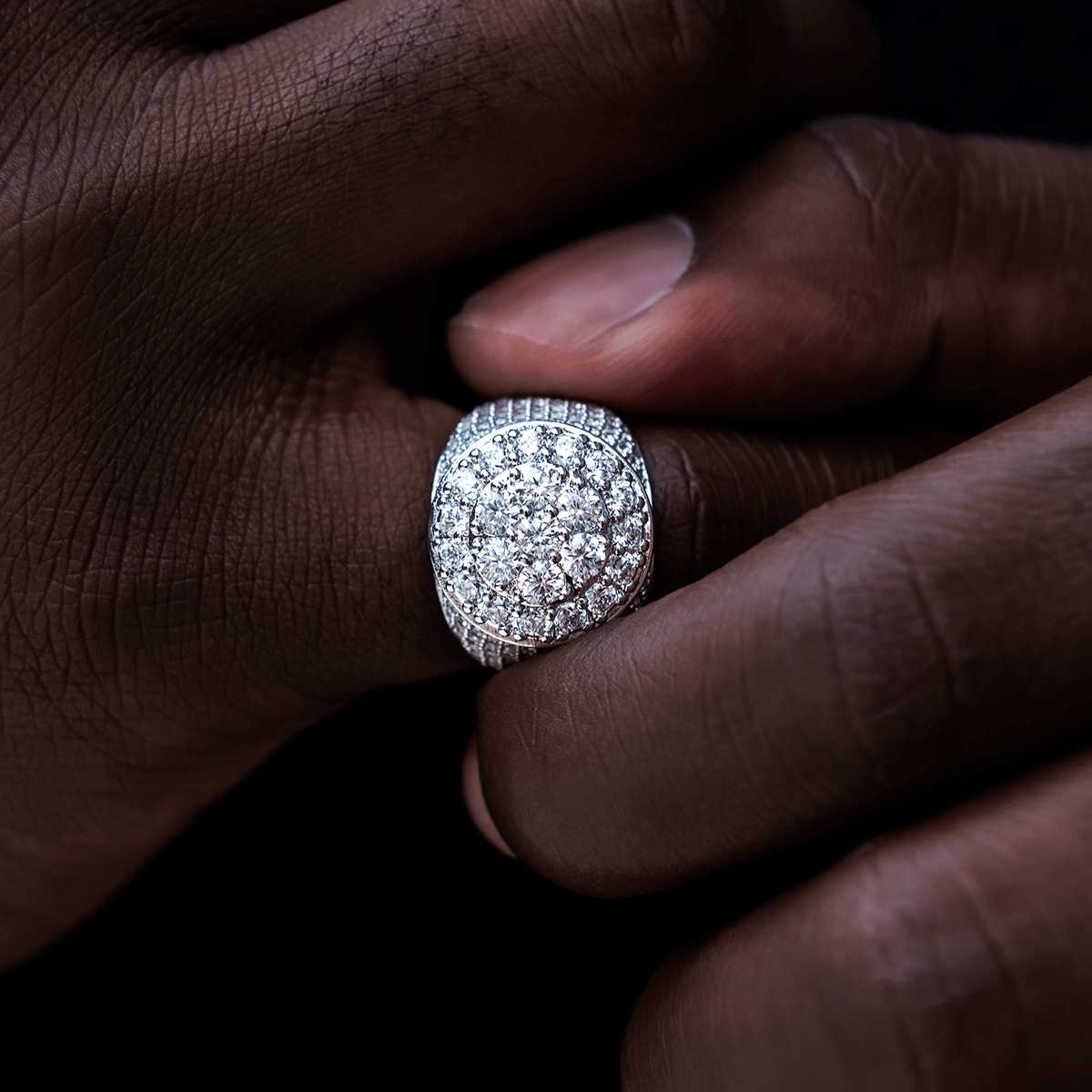 GLD Men Diamond Cluster Ring in White Gold Vermeil