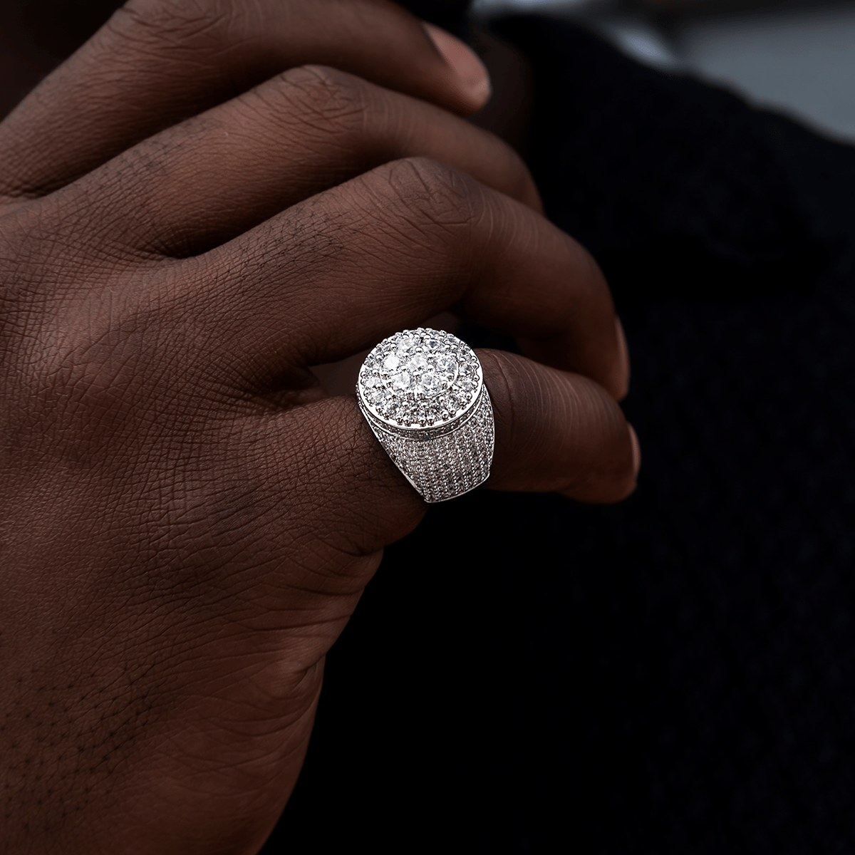 GLD Men Diamond Cluster Ring in White Gold Vermeil
