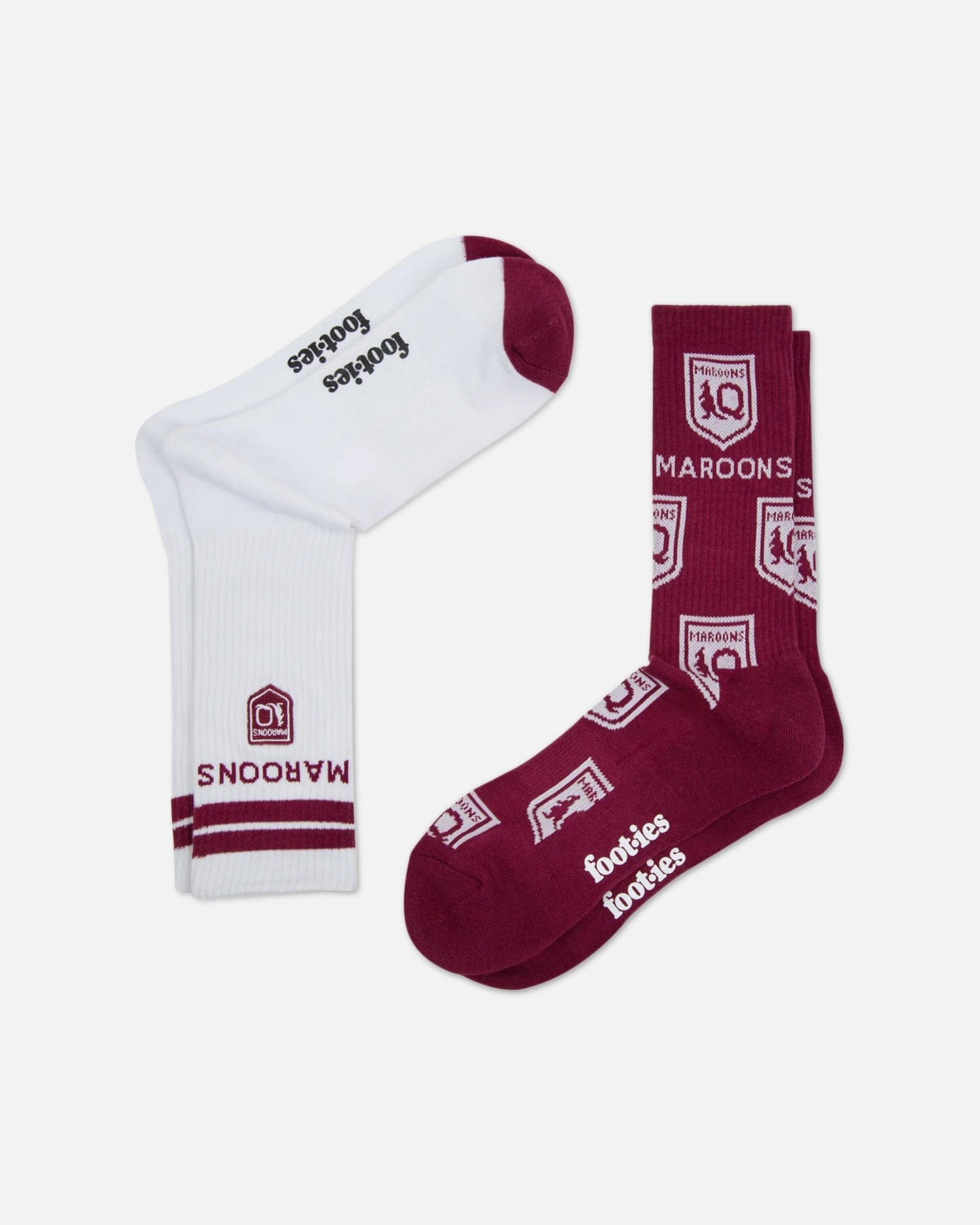 Foot - ies Queensland Maroons Icons Sneaker Socks 2 Pack White/Maroon