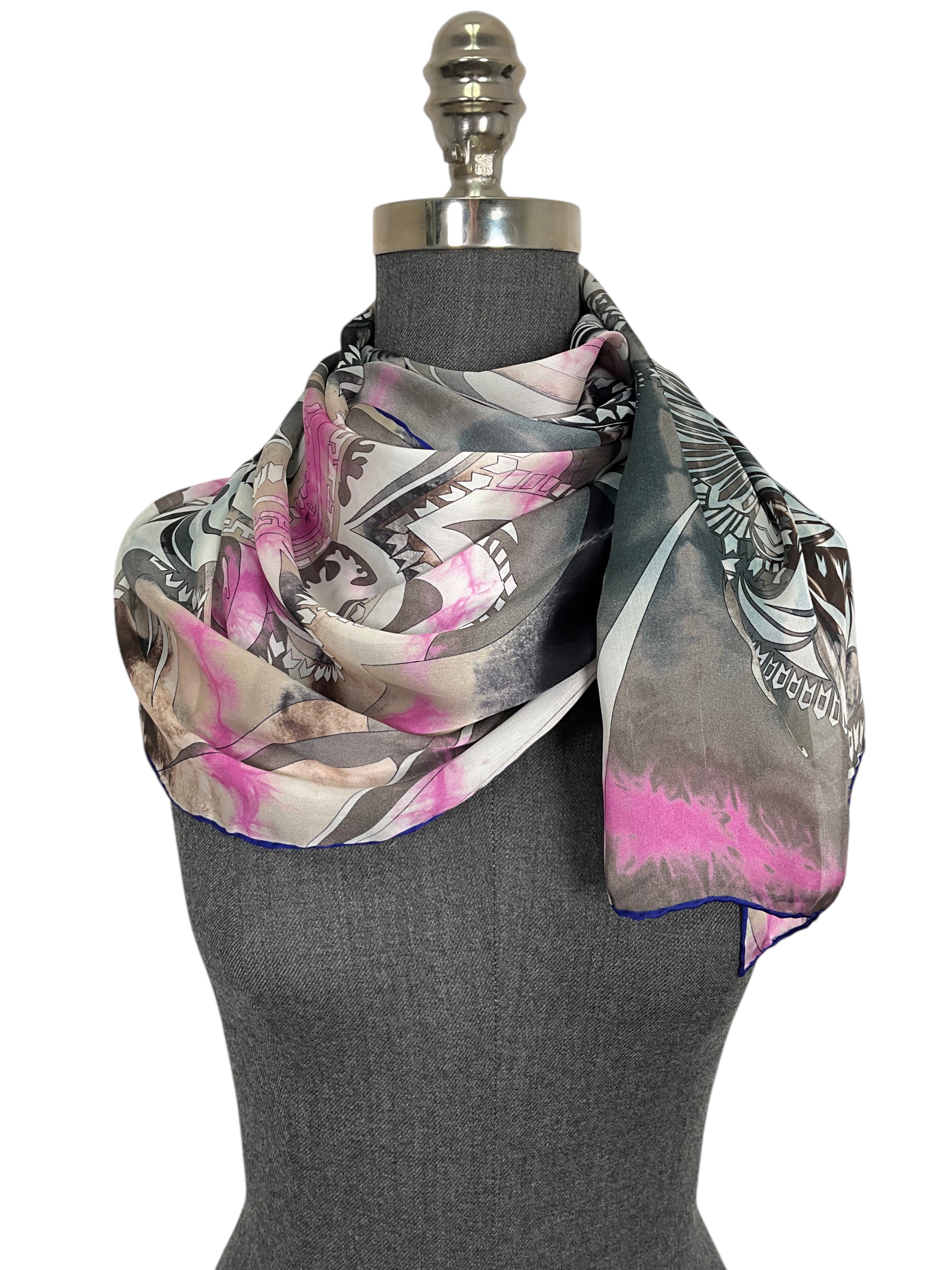 Emilio Pucci Abstract Paisley Printed Sheer Silk Chiffon Shawl