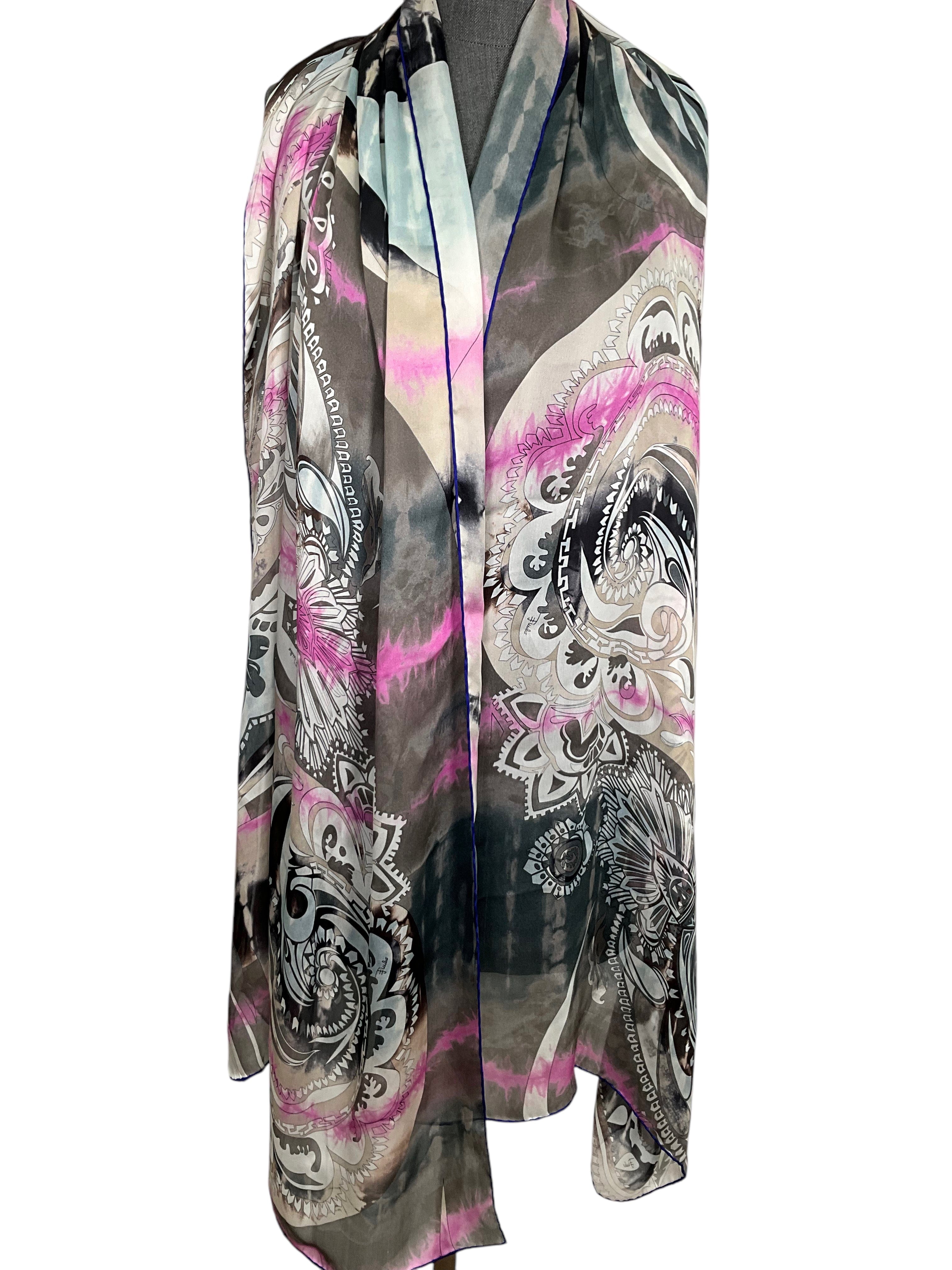 Emilio Pucci Abstract Paisley Printed Sheer Silk Chiffon Shawl