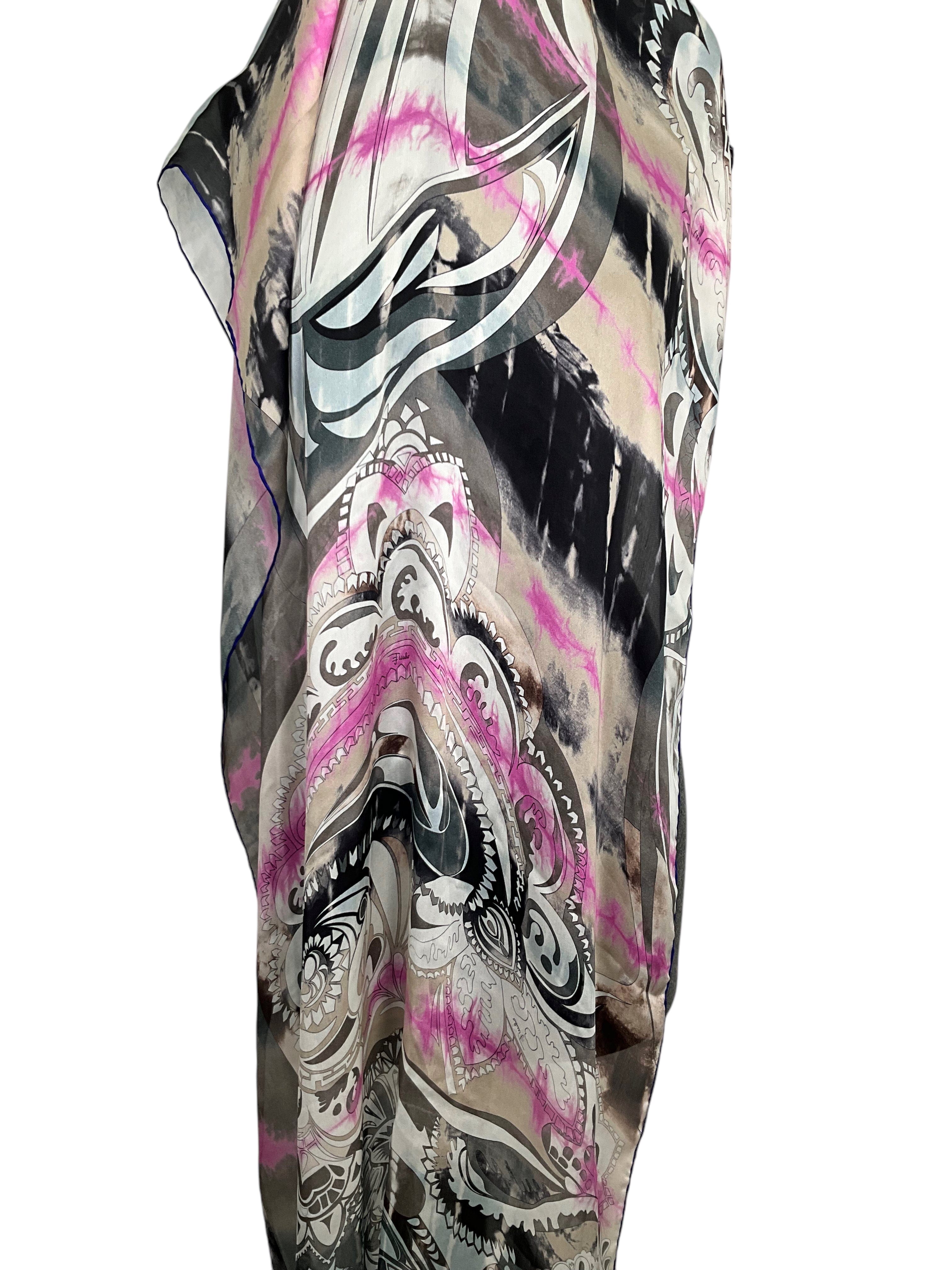 Emilio Pucci Abstract Paisley Printed Sheer Silk Chiffon Shawl