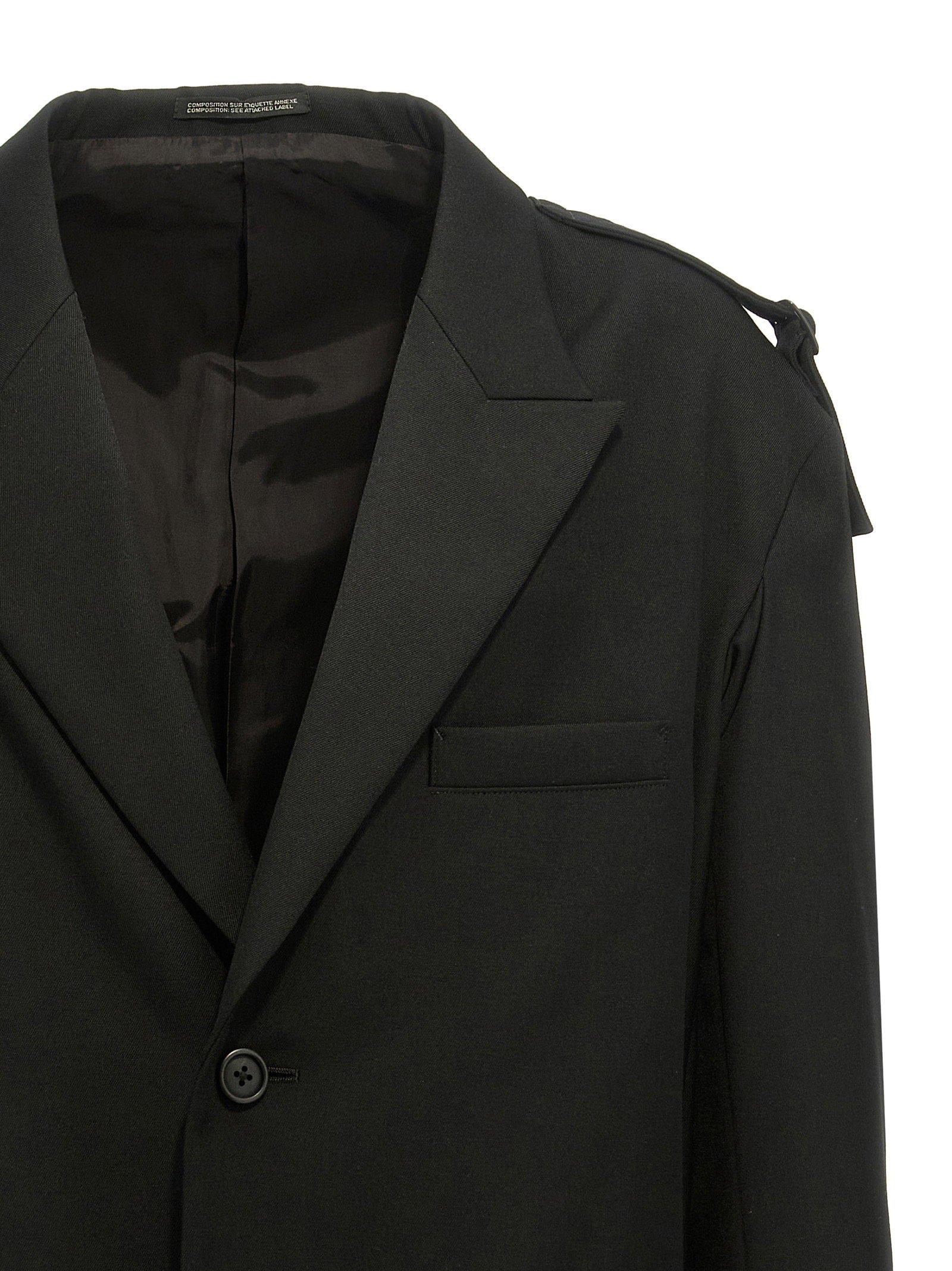 Yohji Yamamoto Strap - Shoulder Wool Blazer — Black