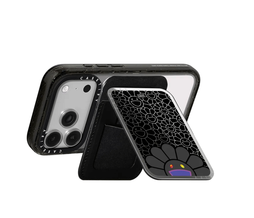 Takashi Murakami x CASETiFY: Flowers Bloom Smile (Black) Snappy Cardholder Stand