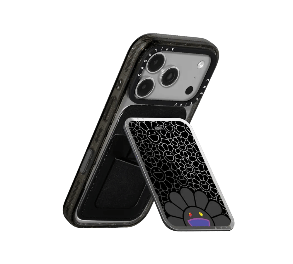 Takashi Murakami x CASETiFY: Flowers Bloom Smile (Black) Snappy Cardholder Stand