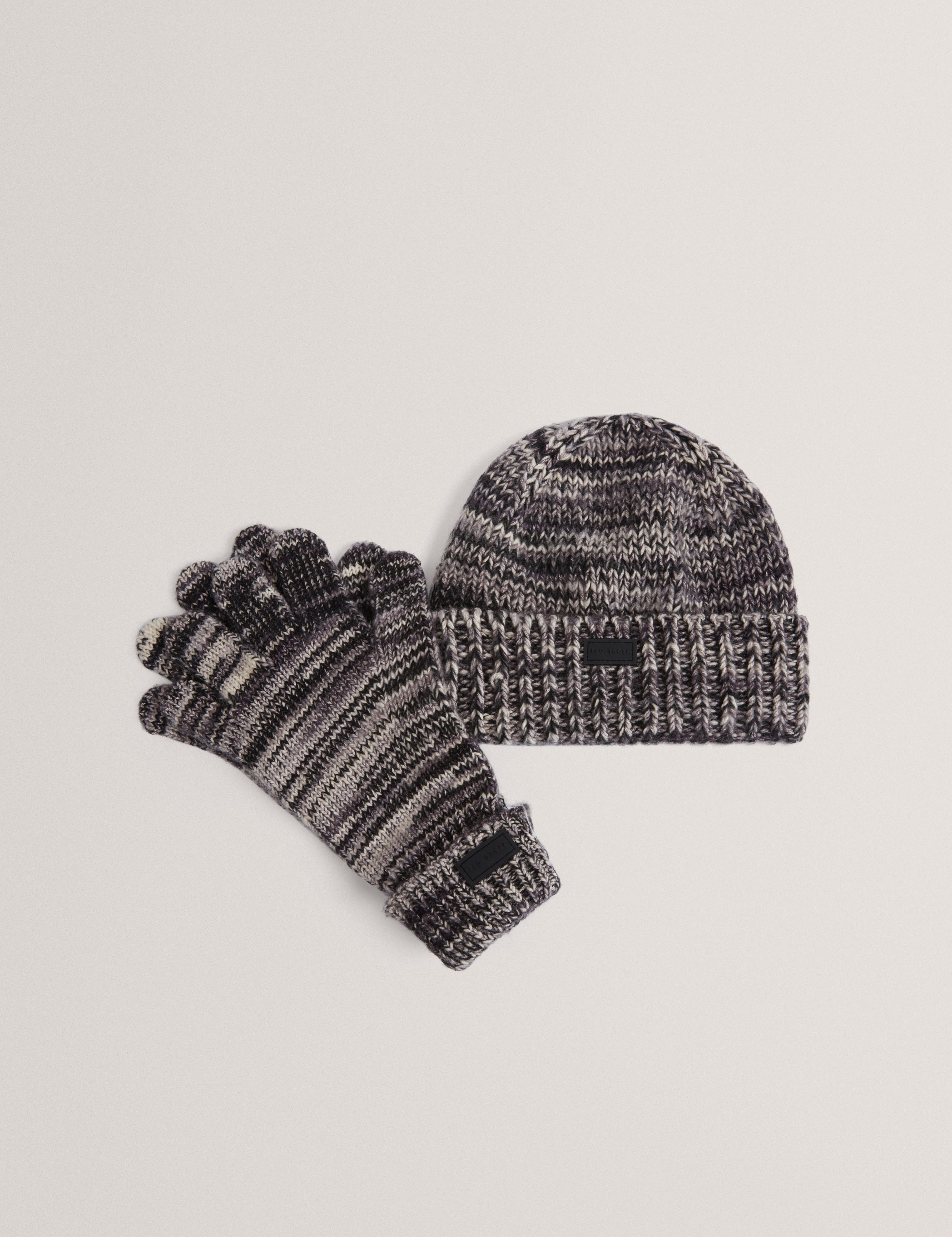 And Scoty Knitted Hat And Glove Set Grey