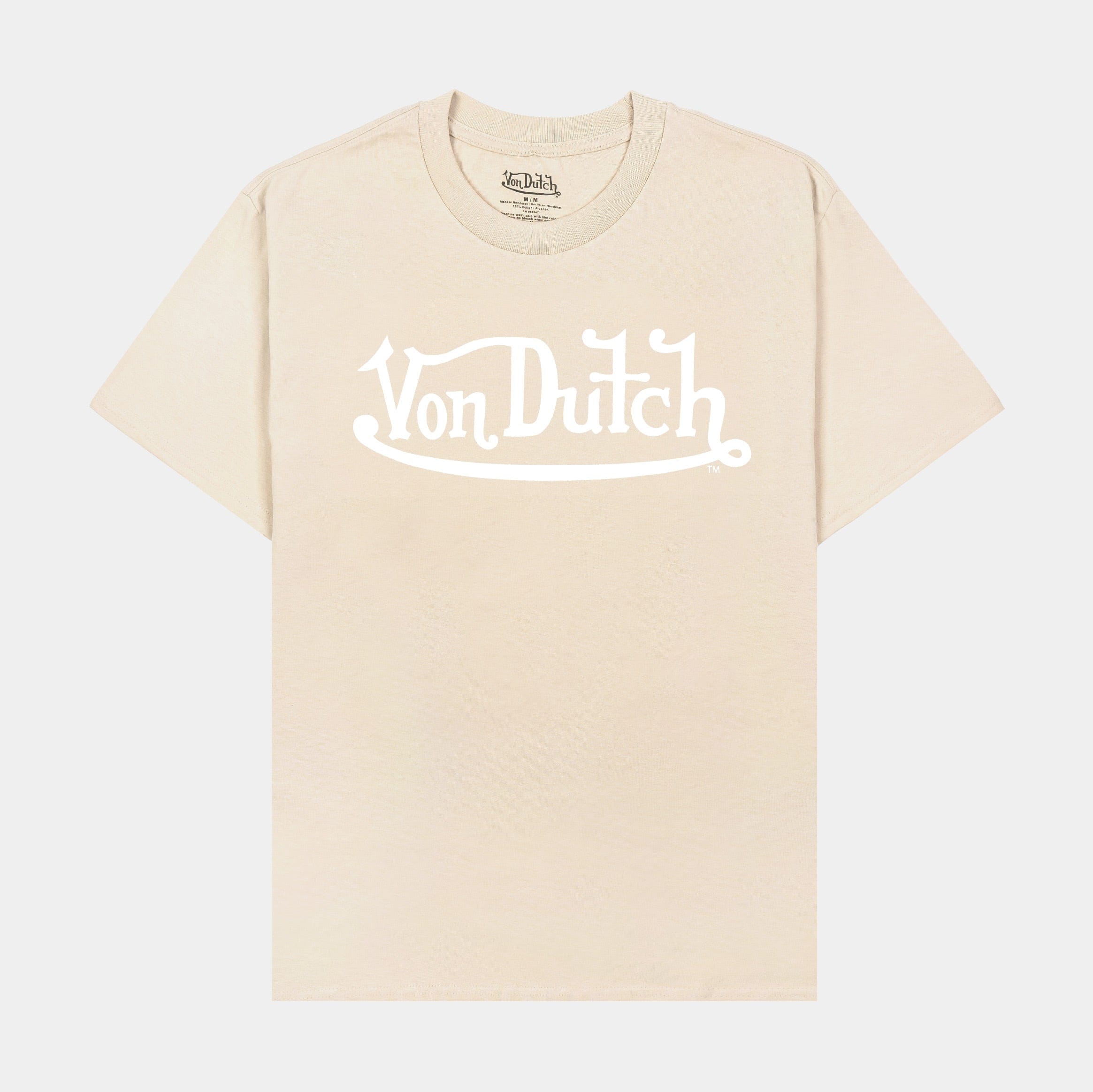 VON DUTCH Logo Mens Short Sleeve Shirt (Beige/White)