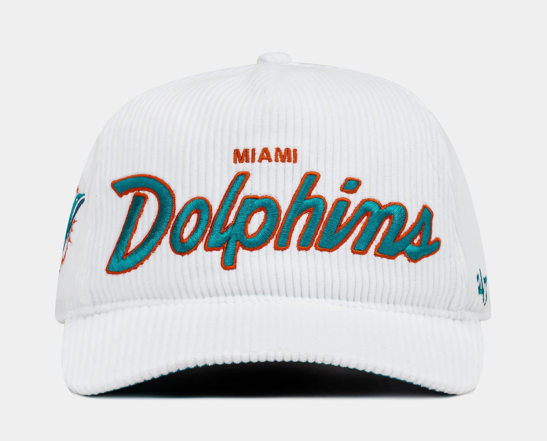 47 BRAND Miami Dolphins Corduroy Snapback Mens Hat (White/Teal)