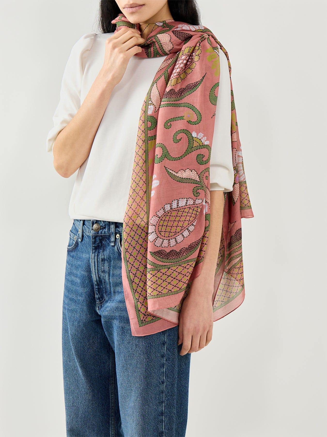 One Hundred Stars Giant Kantha Dusk Scarf Pink