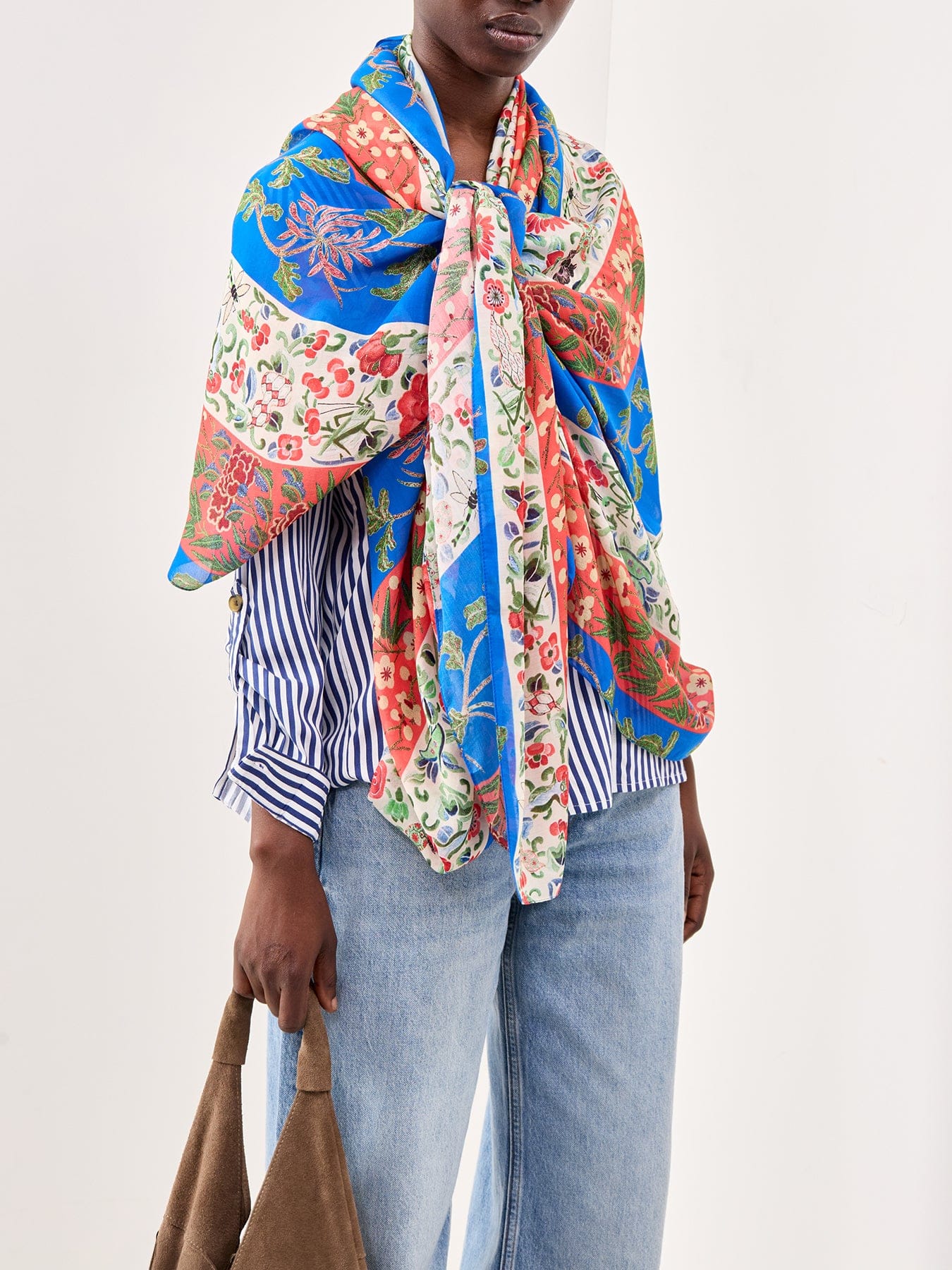 One Hundred Stars Ribbons Print Scarf Blue