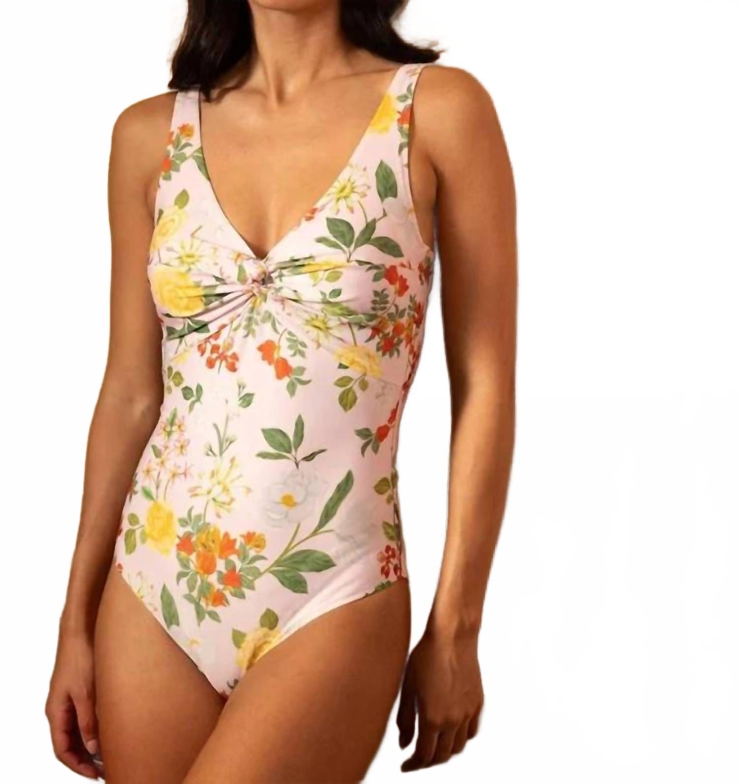 One Piece Twisted Drape Maillot One Piece Bikini In Blush Multi Floral