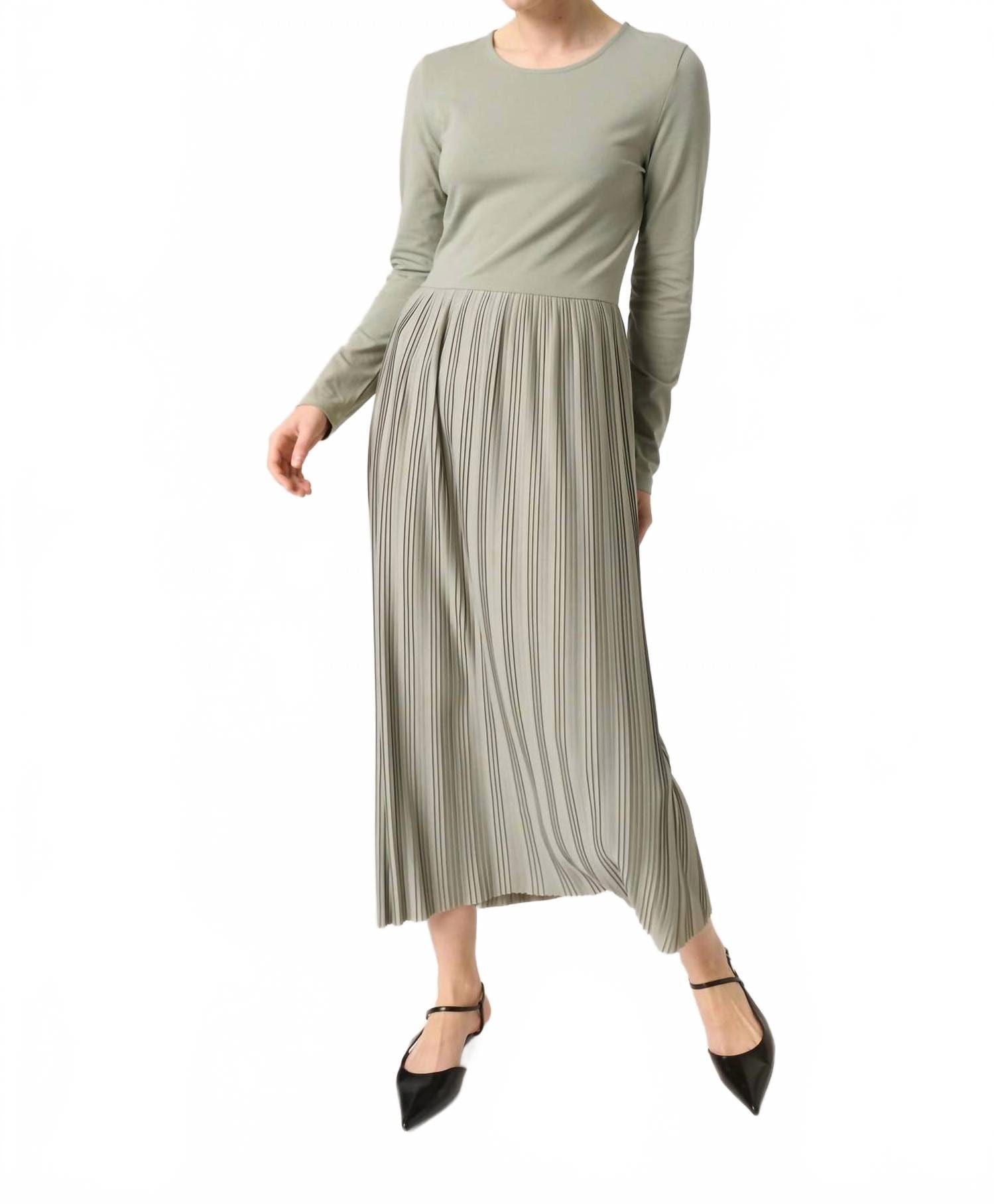 PLISSÈ Simone Plisse Long Sleeve Maxi Dress In Shadow