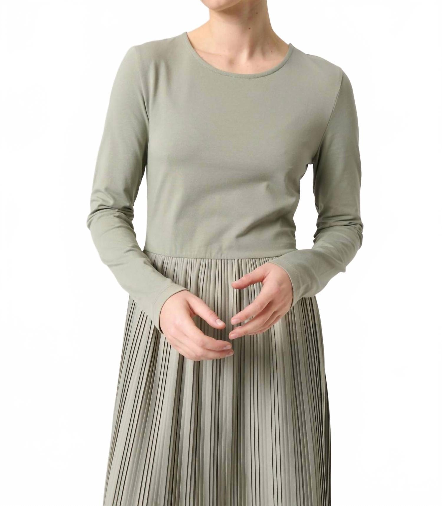 PLISSÈ Simone Plisse Long Sleeve Maxi Dress In Shadow