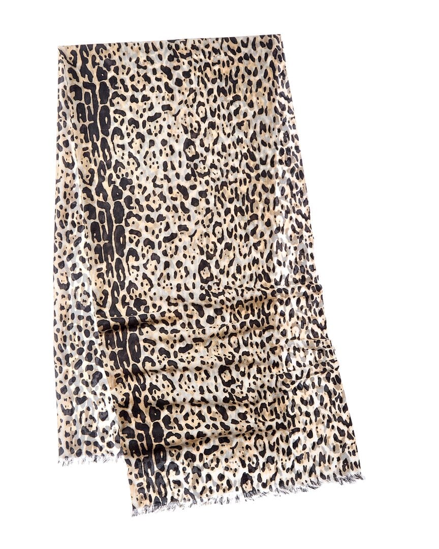 CASHMERE Sofiacashmere Leopard Print Lightweight Cashmere Scarf, White