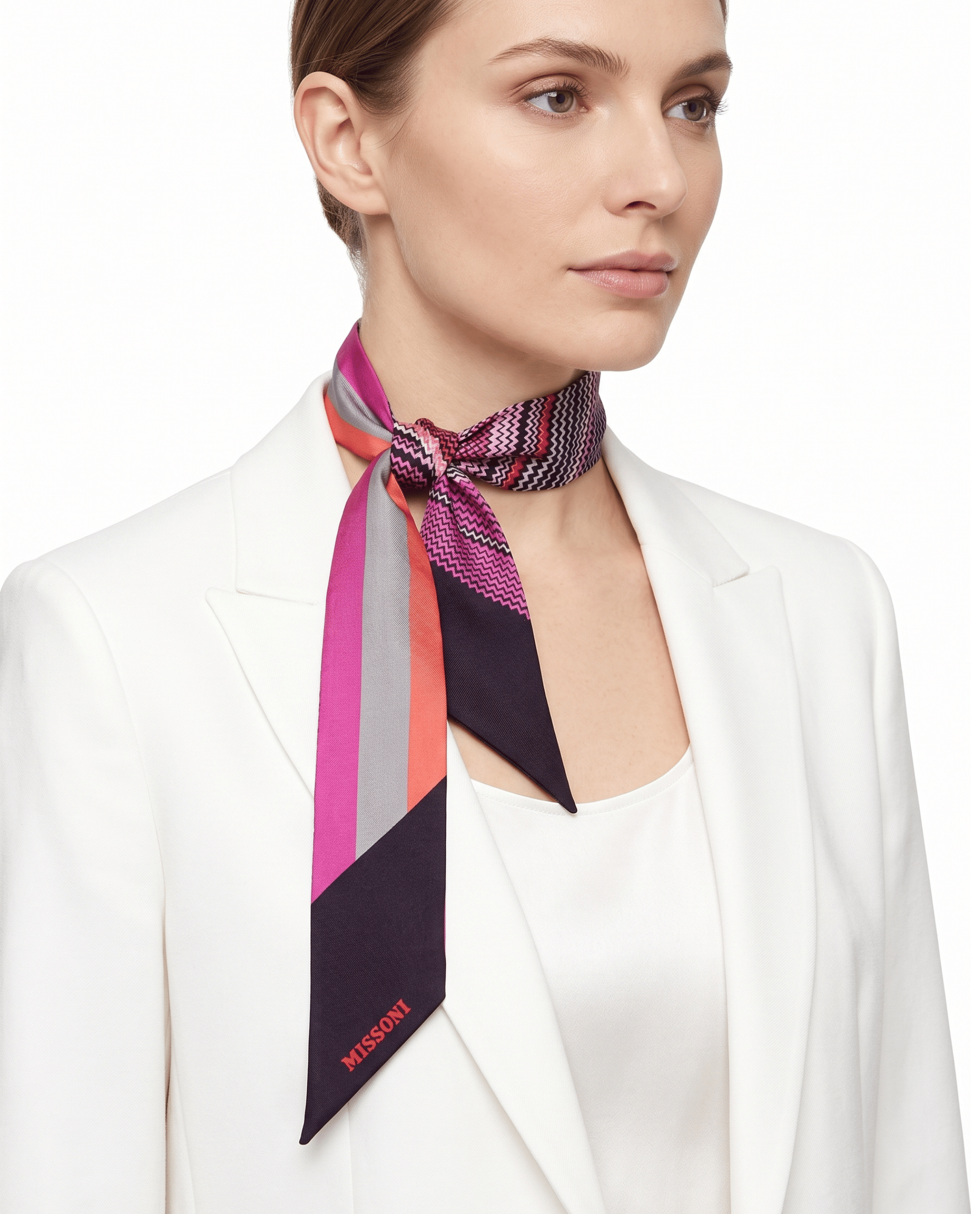 REVERSIBLE Missoni Multicolor Silk Reversible Chevron Ribbon Scarf