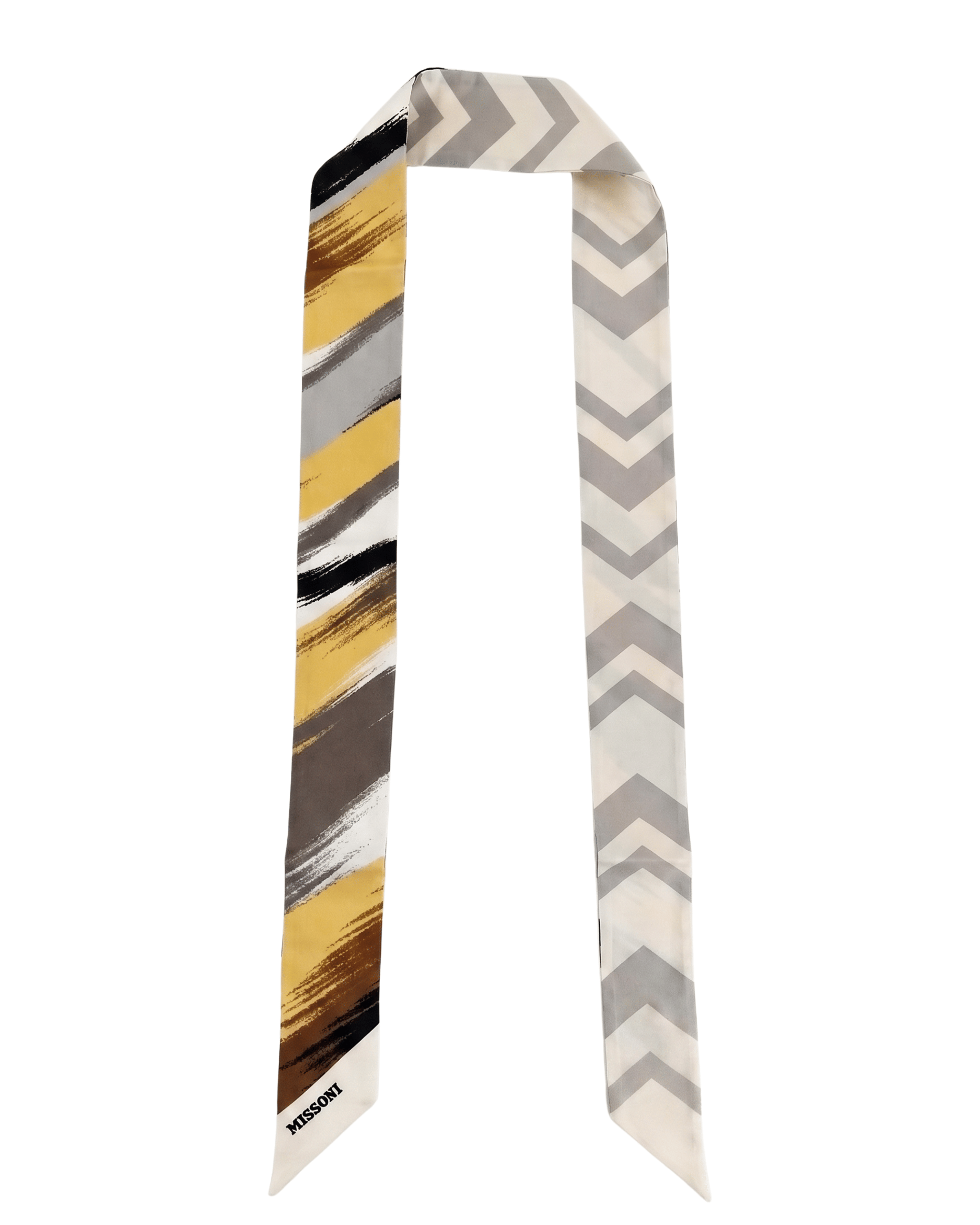 REVERSIBLE Missoni Yellow Grey Silk Reversible Chevron Ribbon Scarf