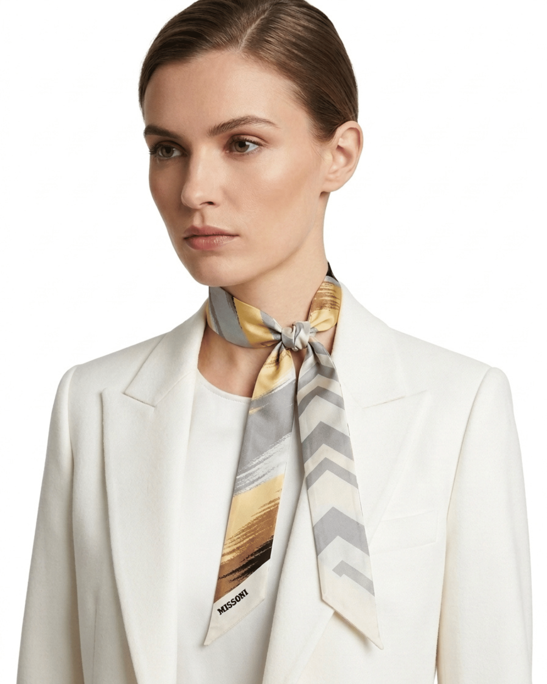 REVERSIBLE Missoni Yellow Grey Silk Reversible Chevron Ribbon Scarf