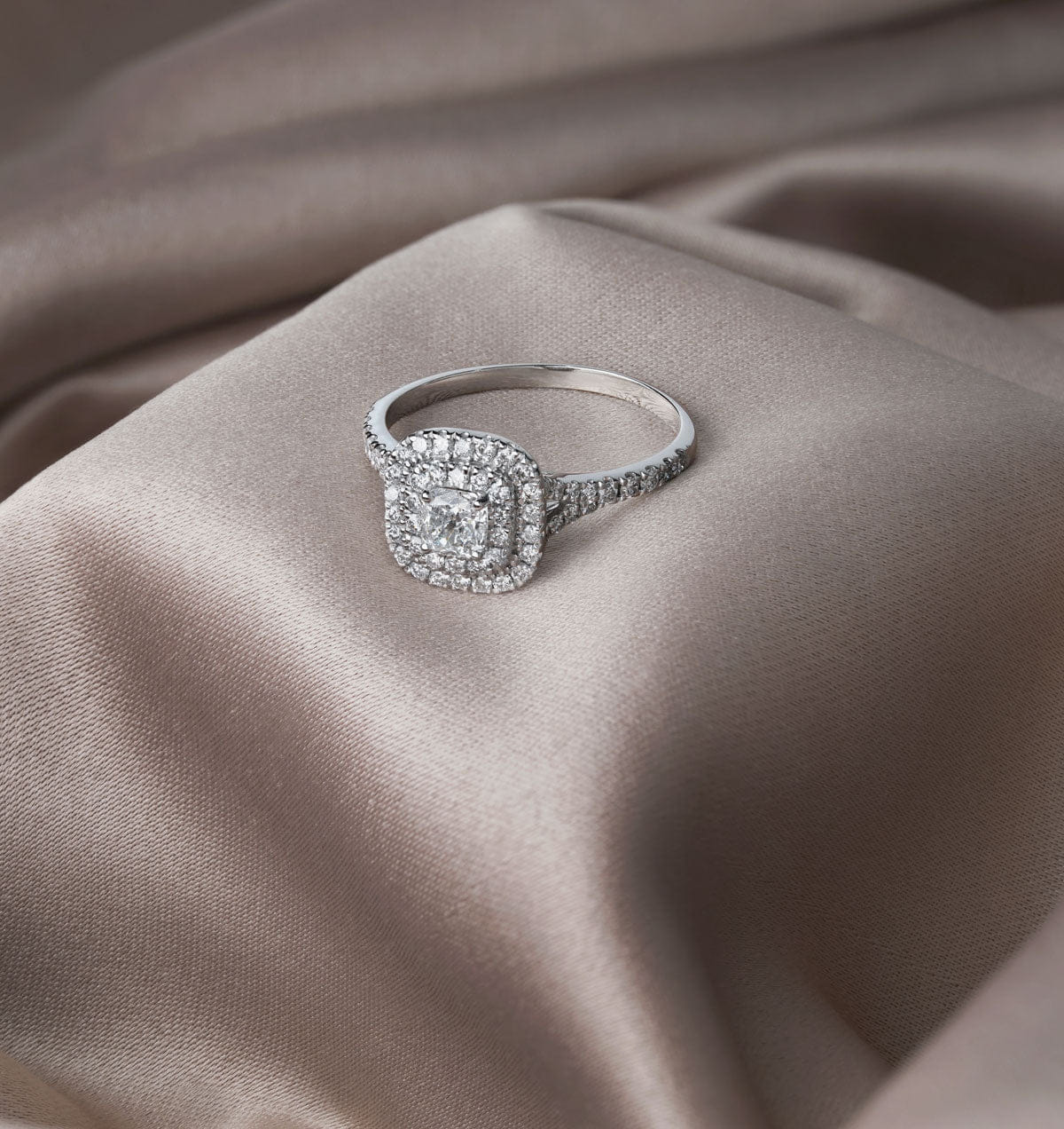 Anastasia Diamond Halo Engagement Ring 18K White Gold 1.30ct G/SI1