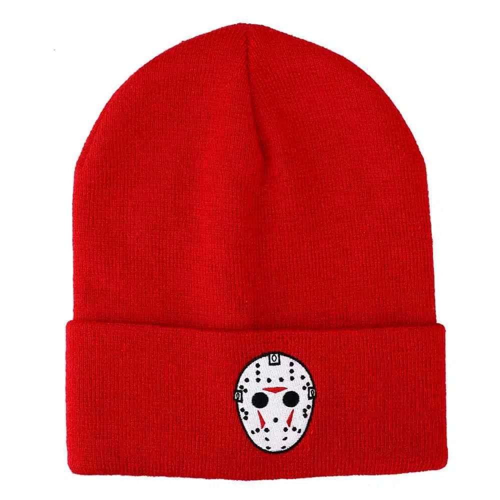 Bioworld Friday The 13th - Jason Mask Cuff Beanie Hat (Red, Embroidered) - Bioworld