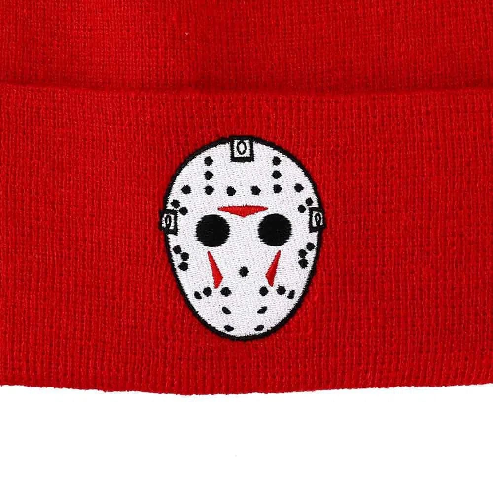 Bioworld Friday The 13th - Jason Mask Cuff Beanie Hat (Red, Embroidered) - Bioworld