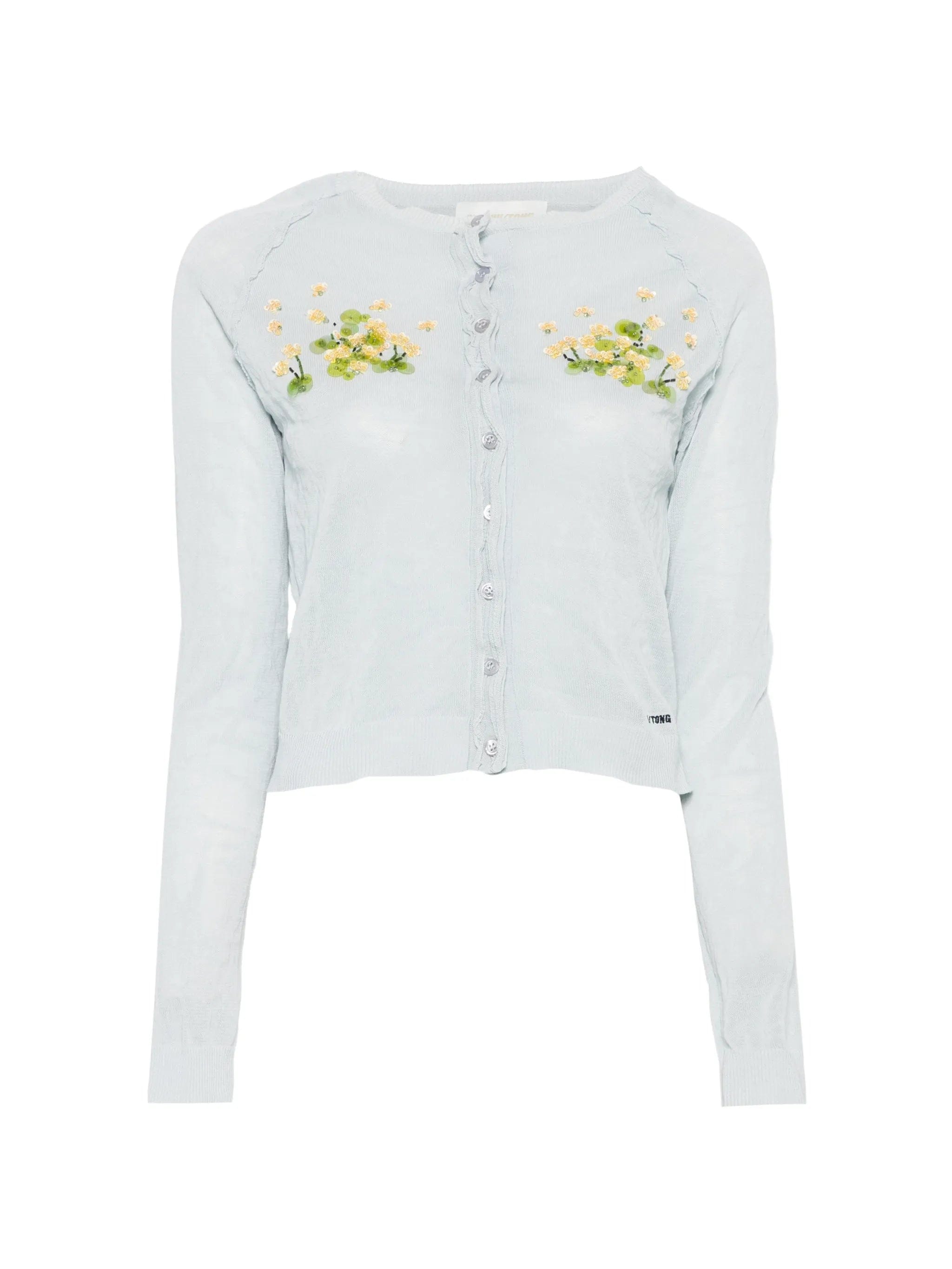 Shushu/tong beaded floral knit cardigan
