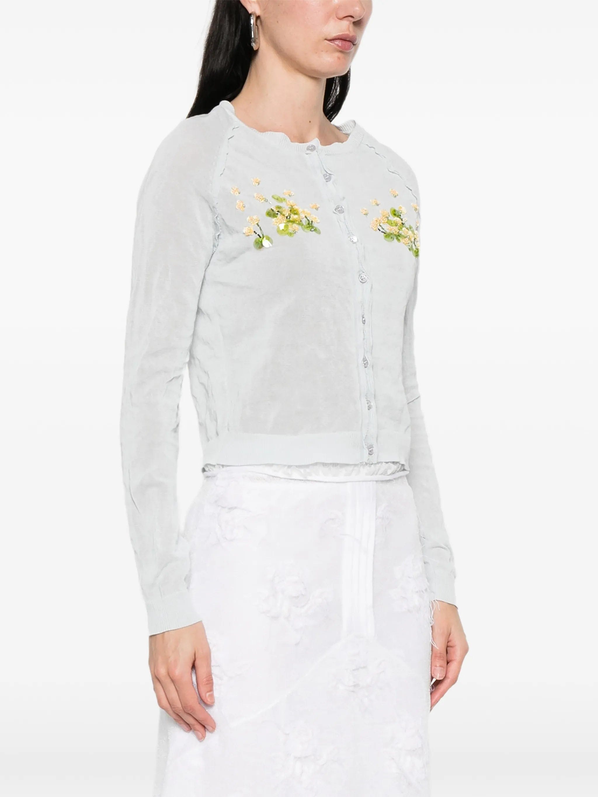 Shushu/tong beaded floral knit cardigan