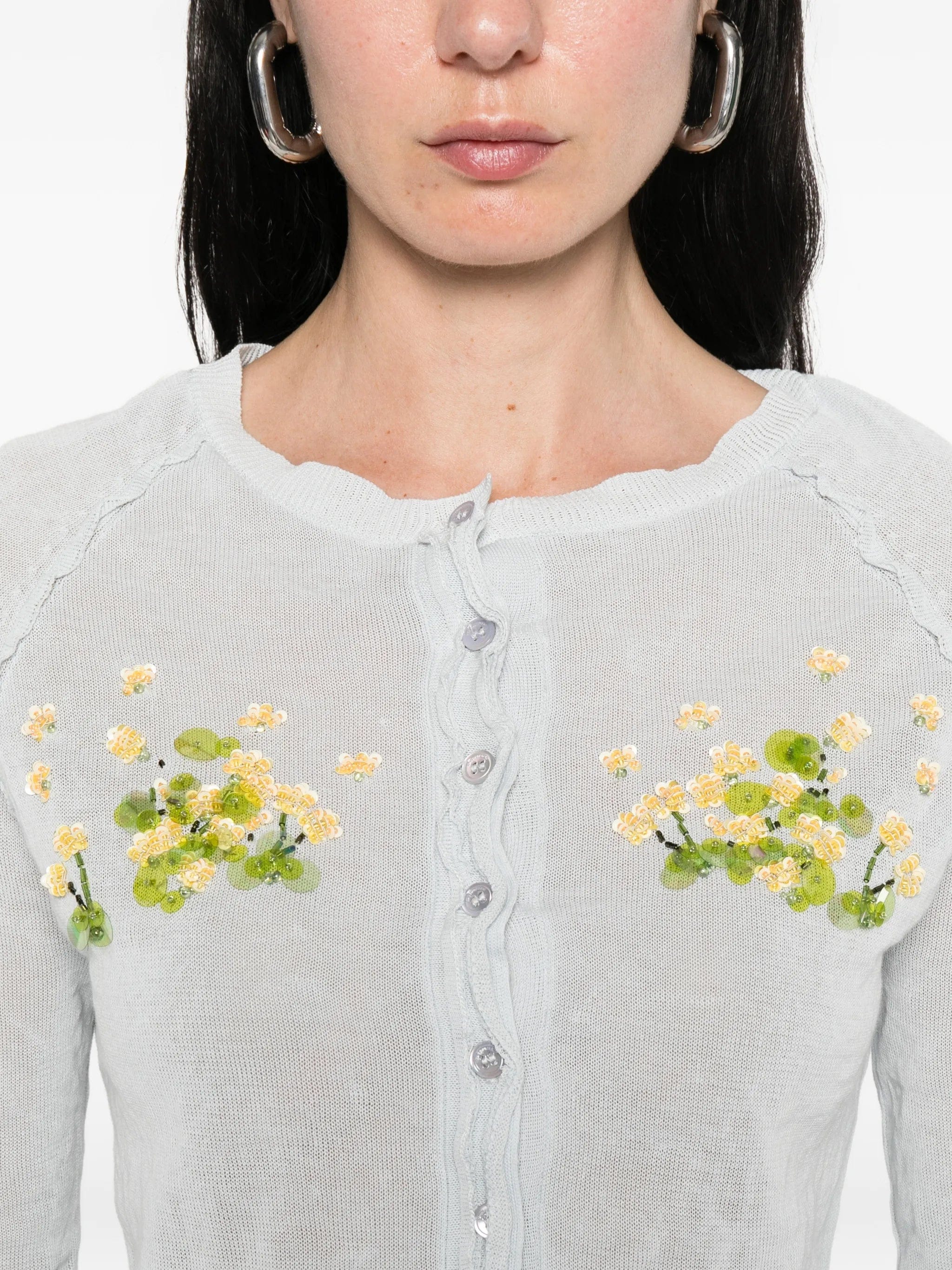 Shushu/tong beaded floral knit cardigan