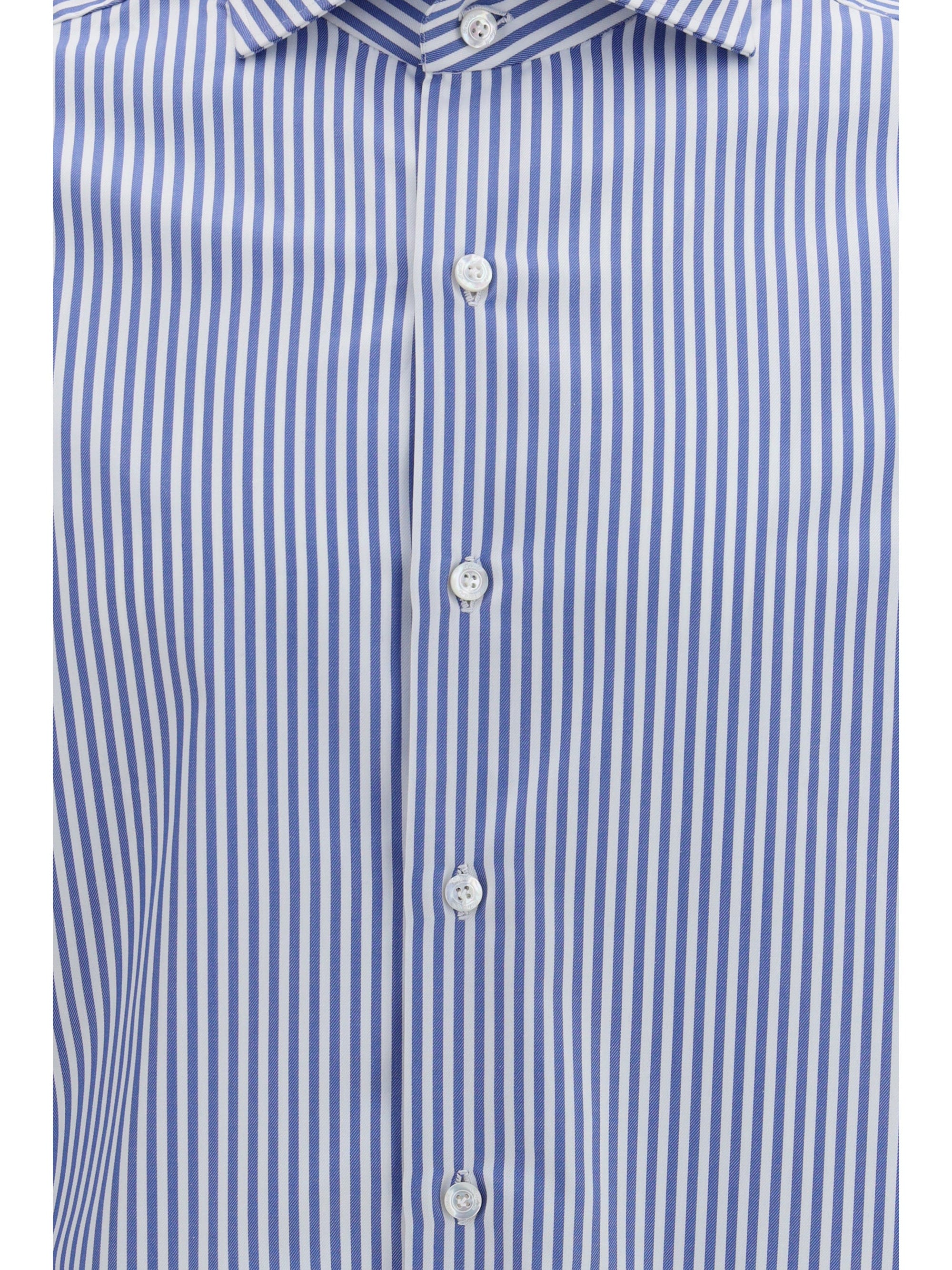 Finamore Striped Cotton Shirt — Blue