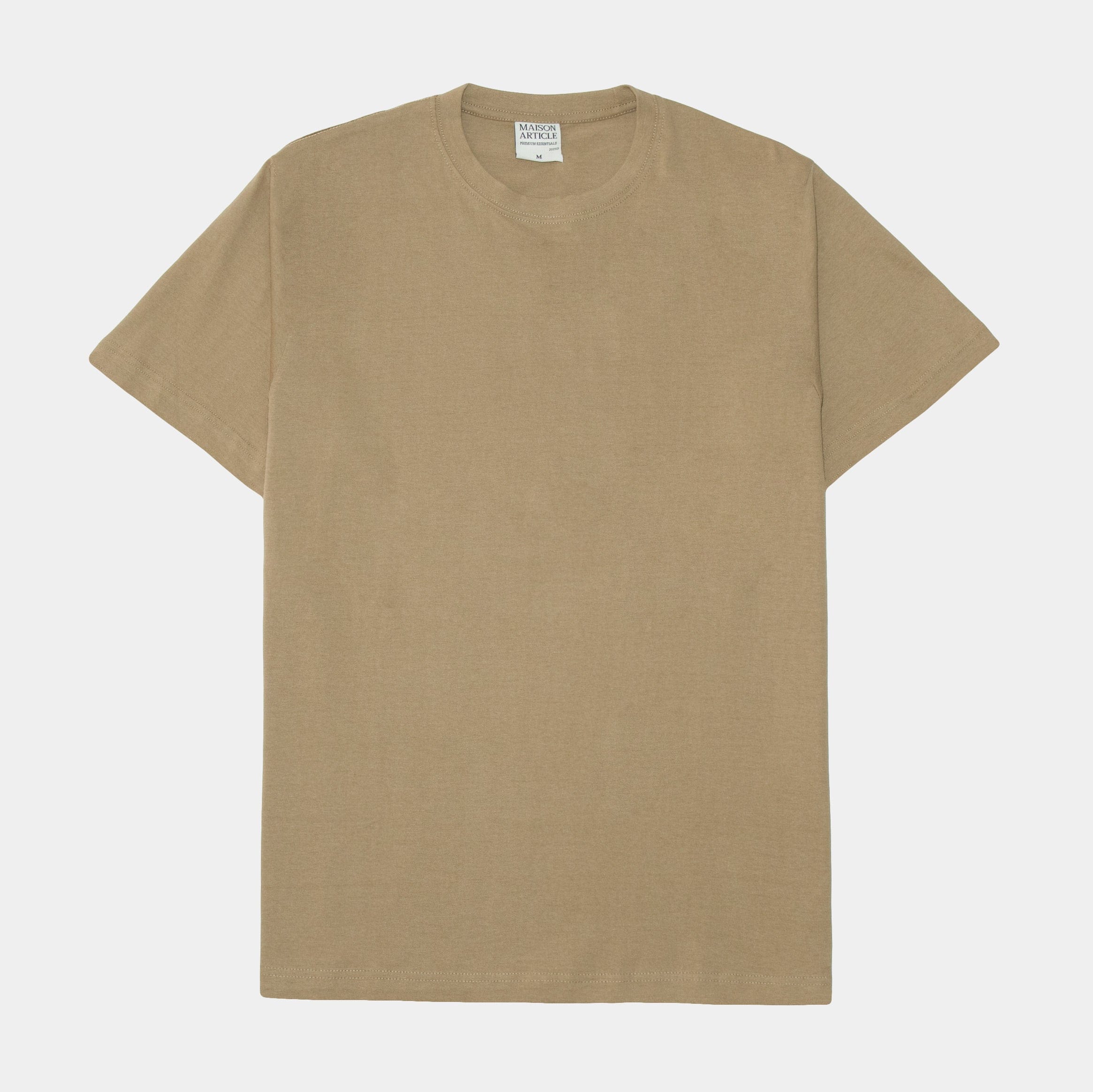 Maison Article Solid Novelty Mens Short Sleeve Shirt (Dark Beige)