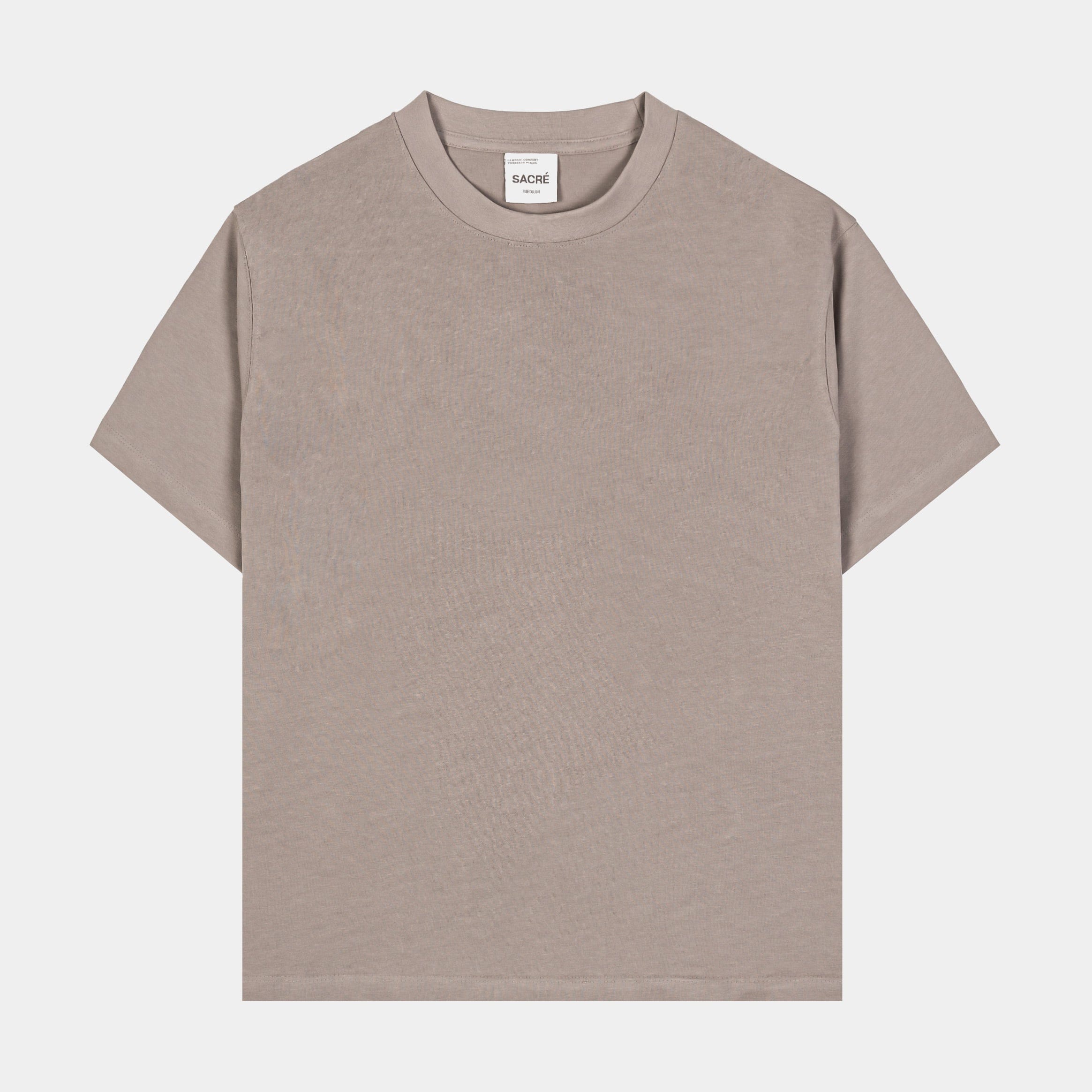SACRE Solid T-Shirt Womens Short Sleeve Shirt (Taupe)