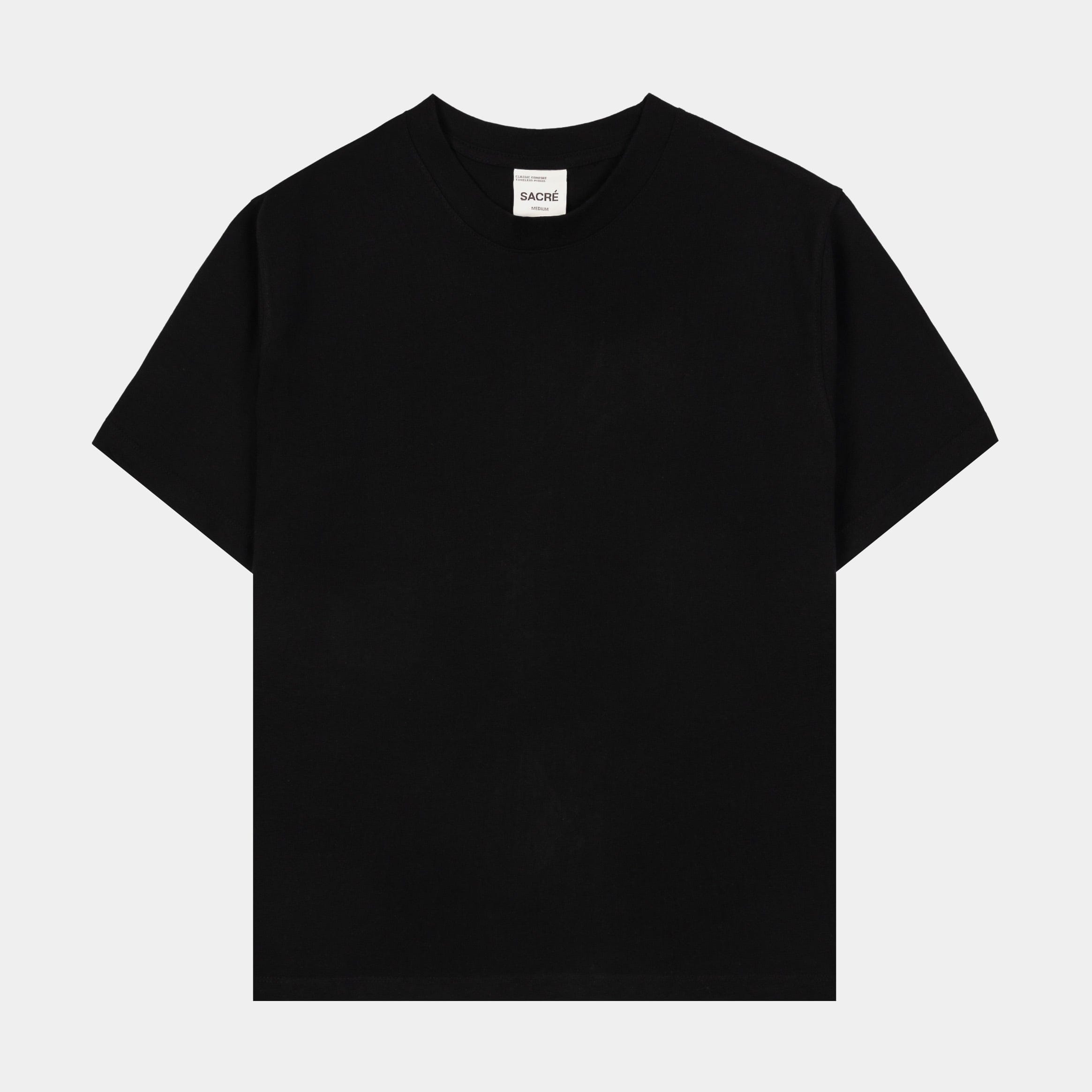 SACRE Solid T-Shirt Womens Short Sleeve Shirt (Black)