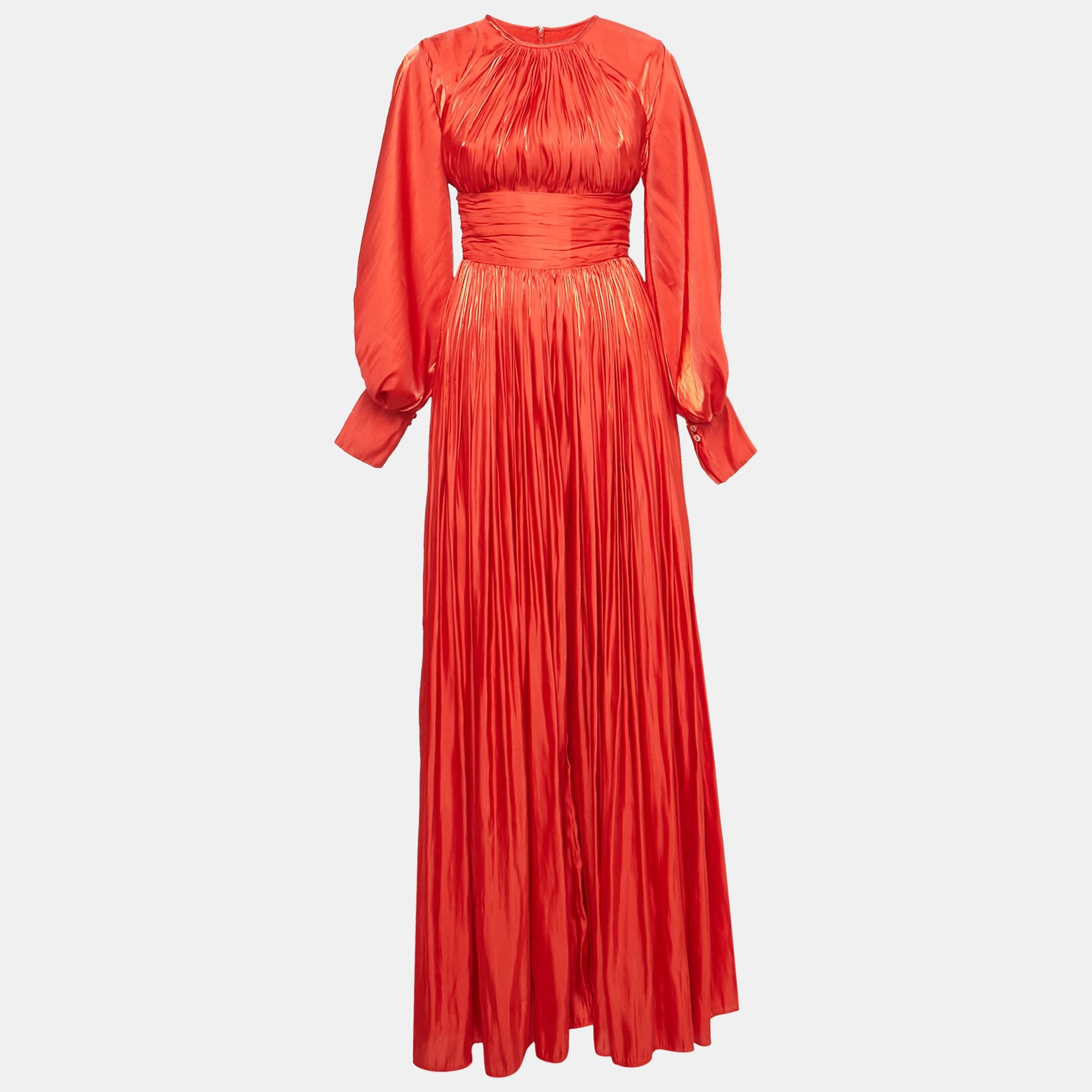 Baruni Red Tafetta Draped Long Sleeve Gown