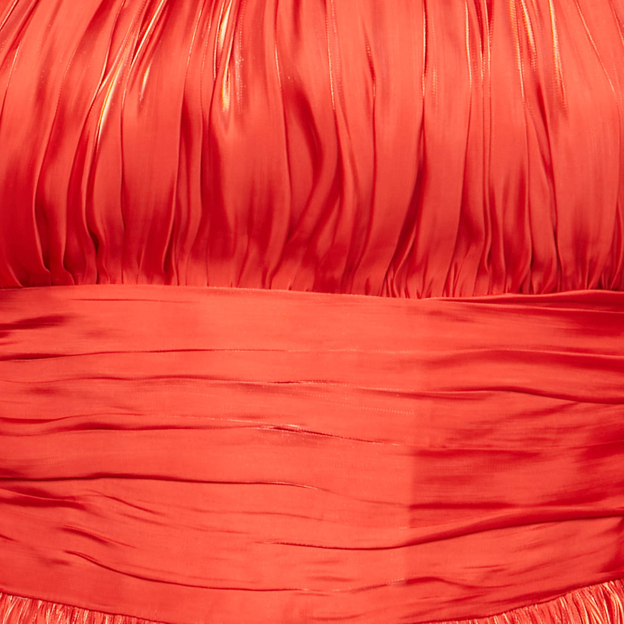 Baruni Red Tafetta Draped Long Sleeve Gown