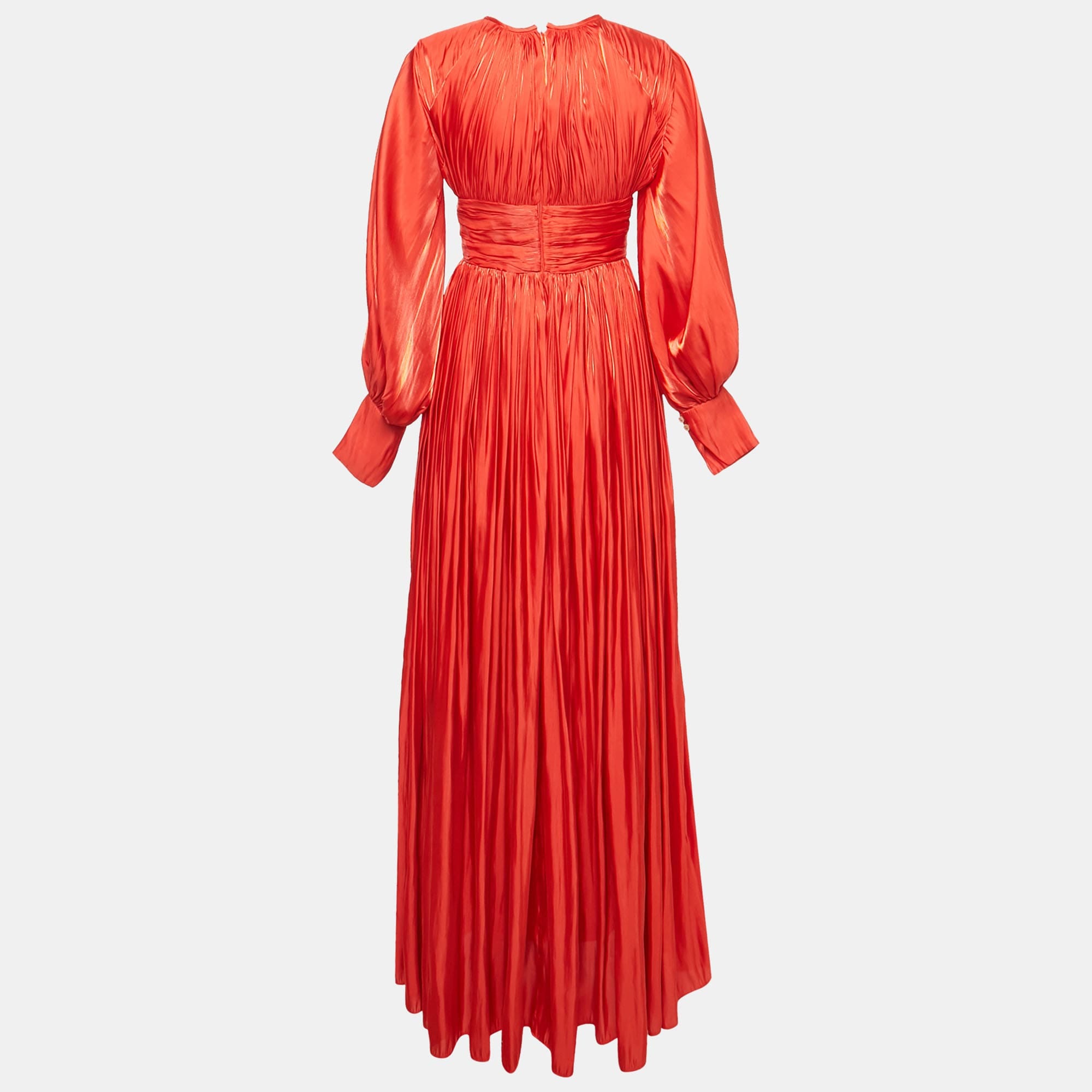 Baruni Red Tafetta Draped Long Sleeve Gown