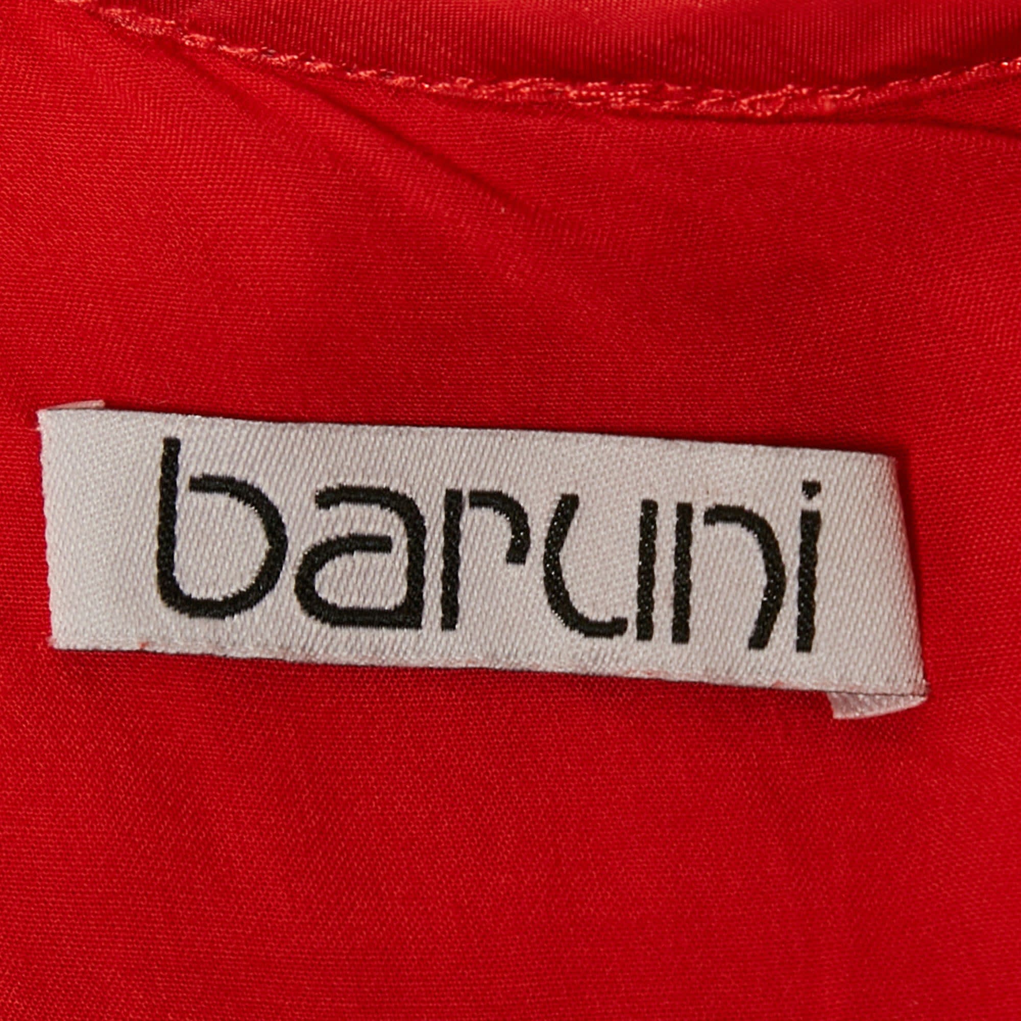 Baruni Red Tafetta Draped Long Sleeve Gown