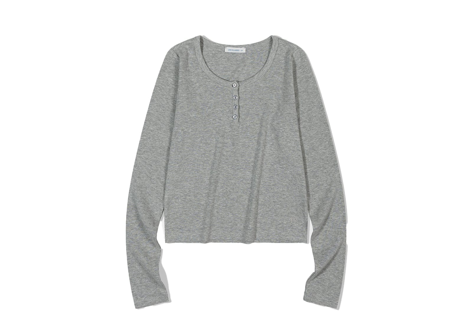 Low Classic Henry - Neck Long Sleeve T-Shirt Melange Grey
