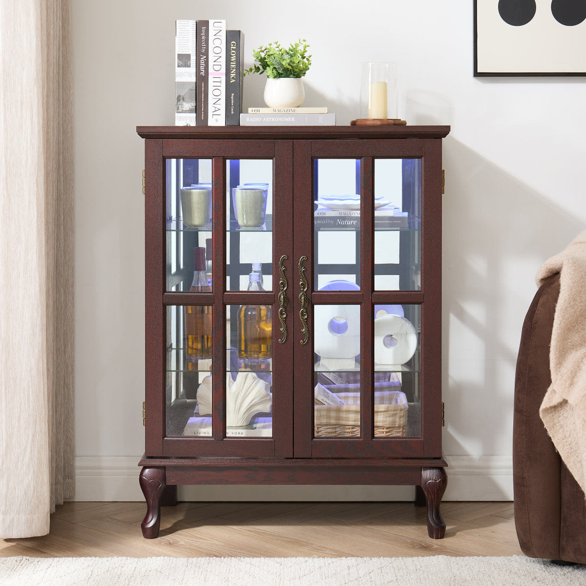 cherry Streamdale Dark Cherry Glass Storage Cabinet with RGB Lights & Shelves
