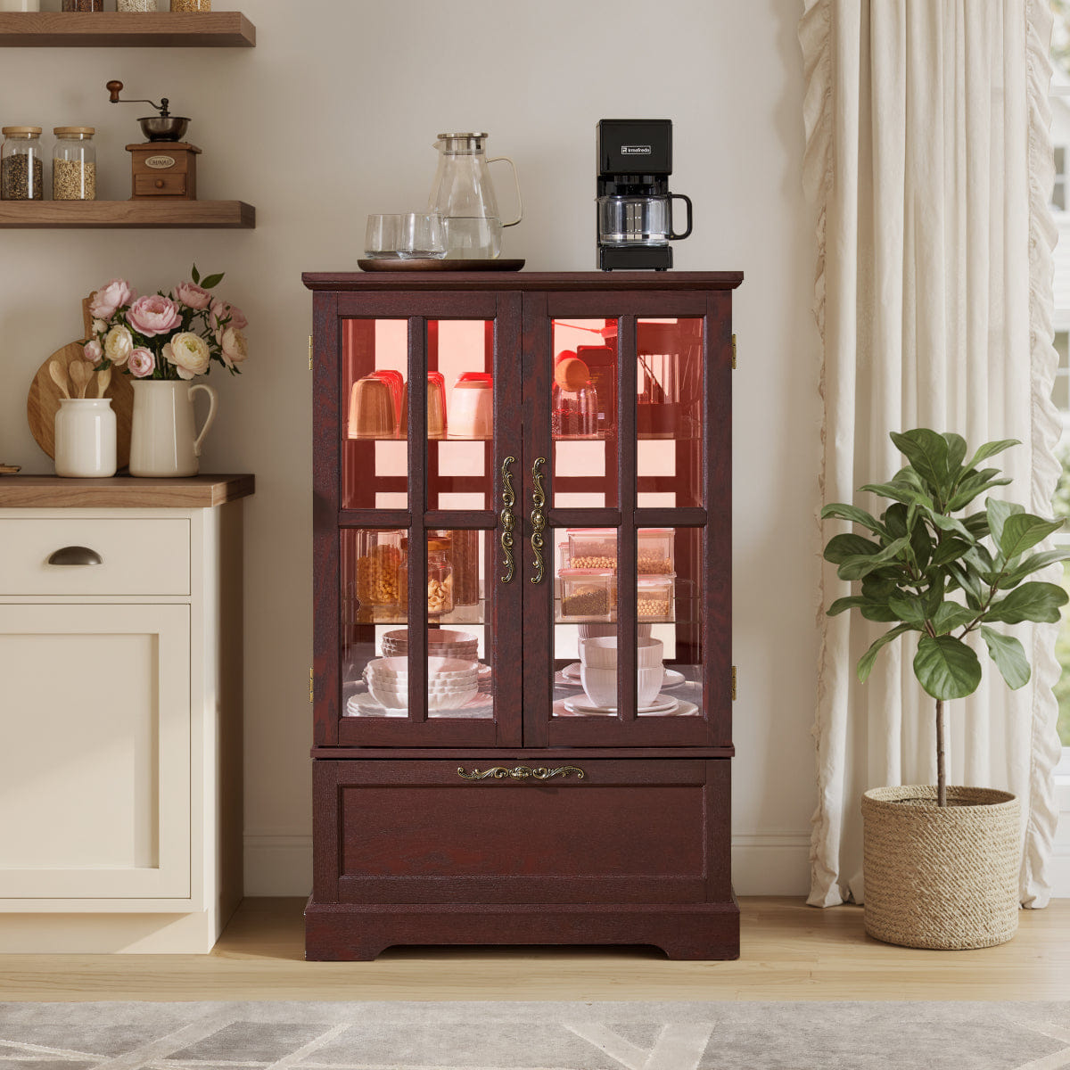 cherry Streamdale Dark Cherry Display Cabinet with RGB Lights & Flip - Top Drawer