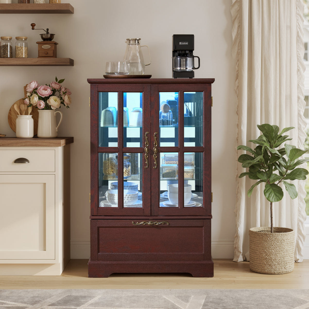 cherry Streamdale Dark Cherry Display Cabinet with RGB Lights & Flip - Top Drawer