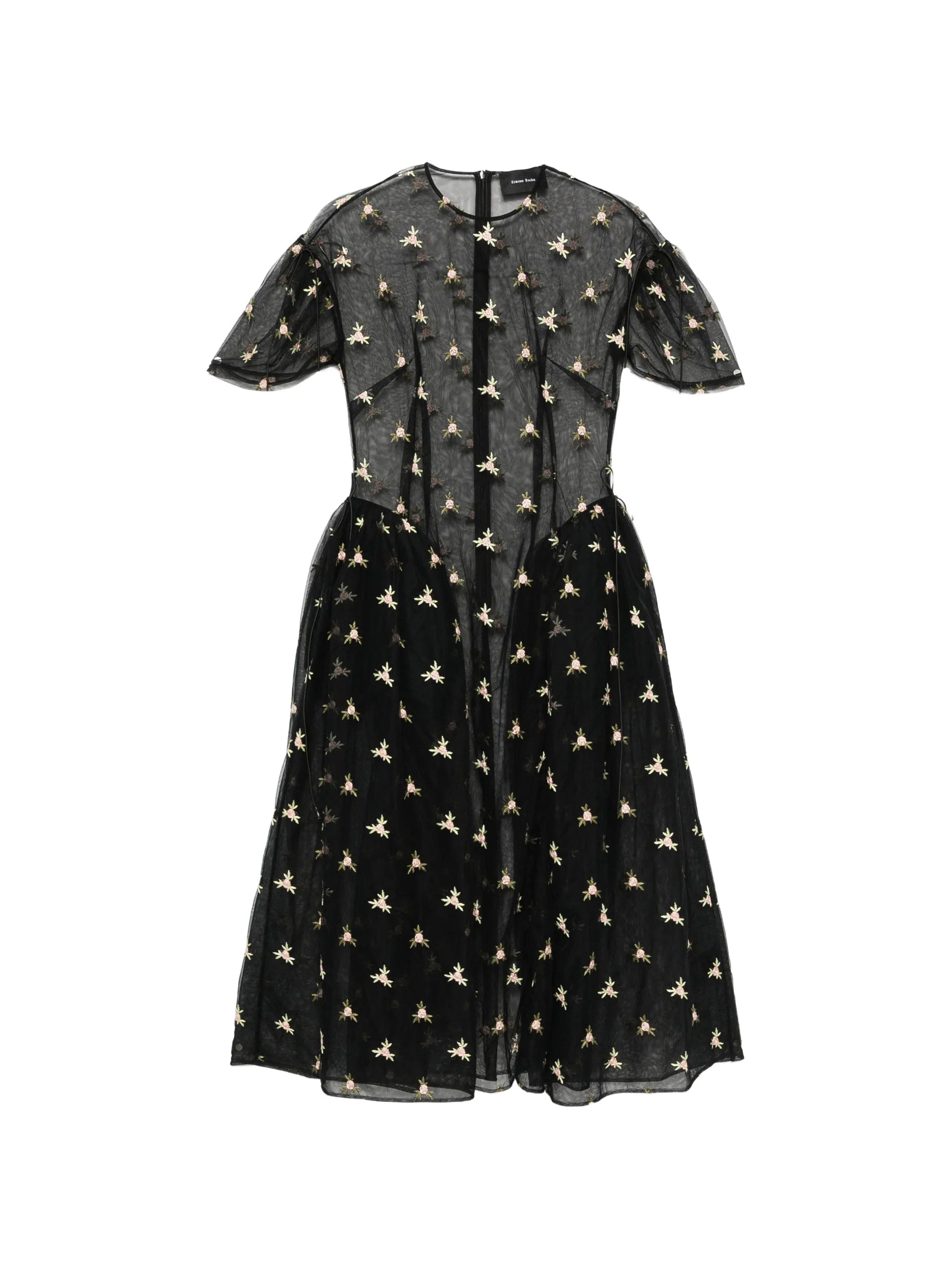 Simone Rocha floral - embroidered puff - sleeve dress